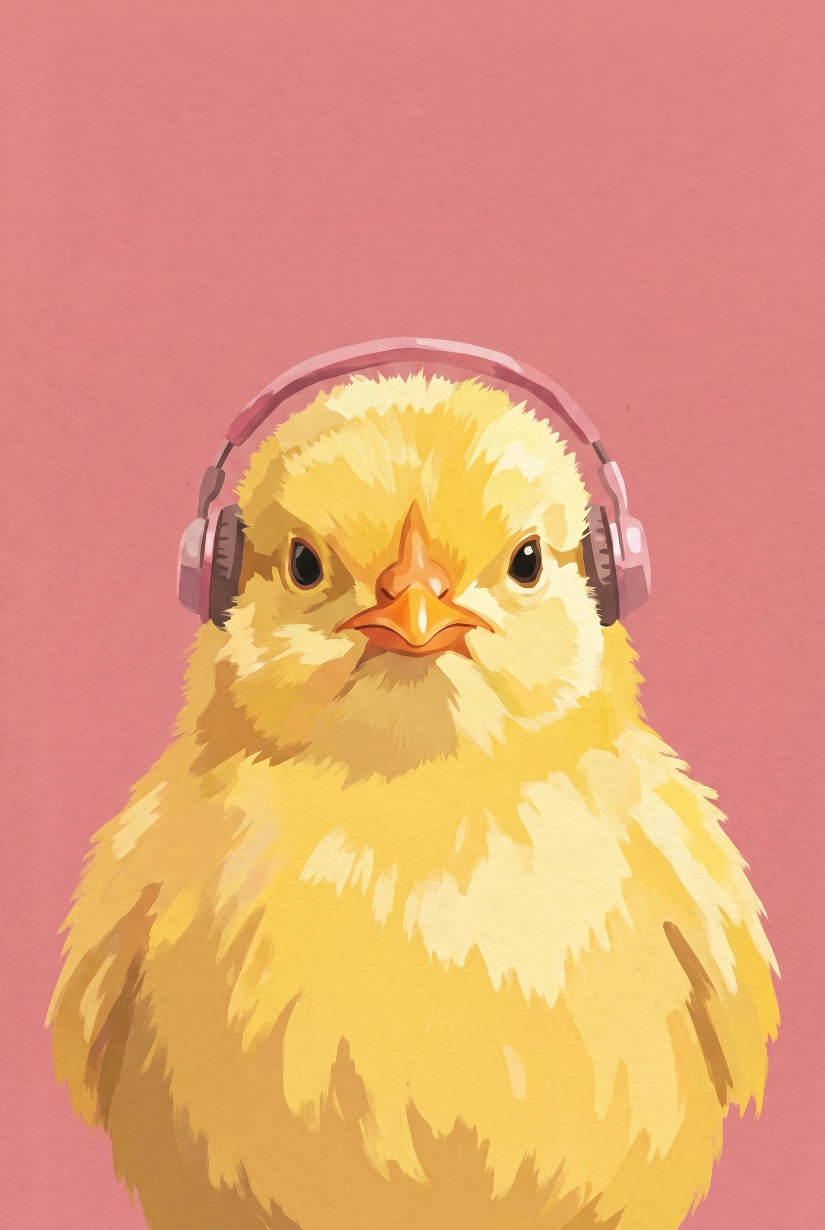 Pink Headphones Yellow Chick Wall Art - Funky Yellow Beats