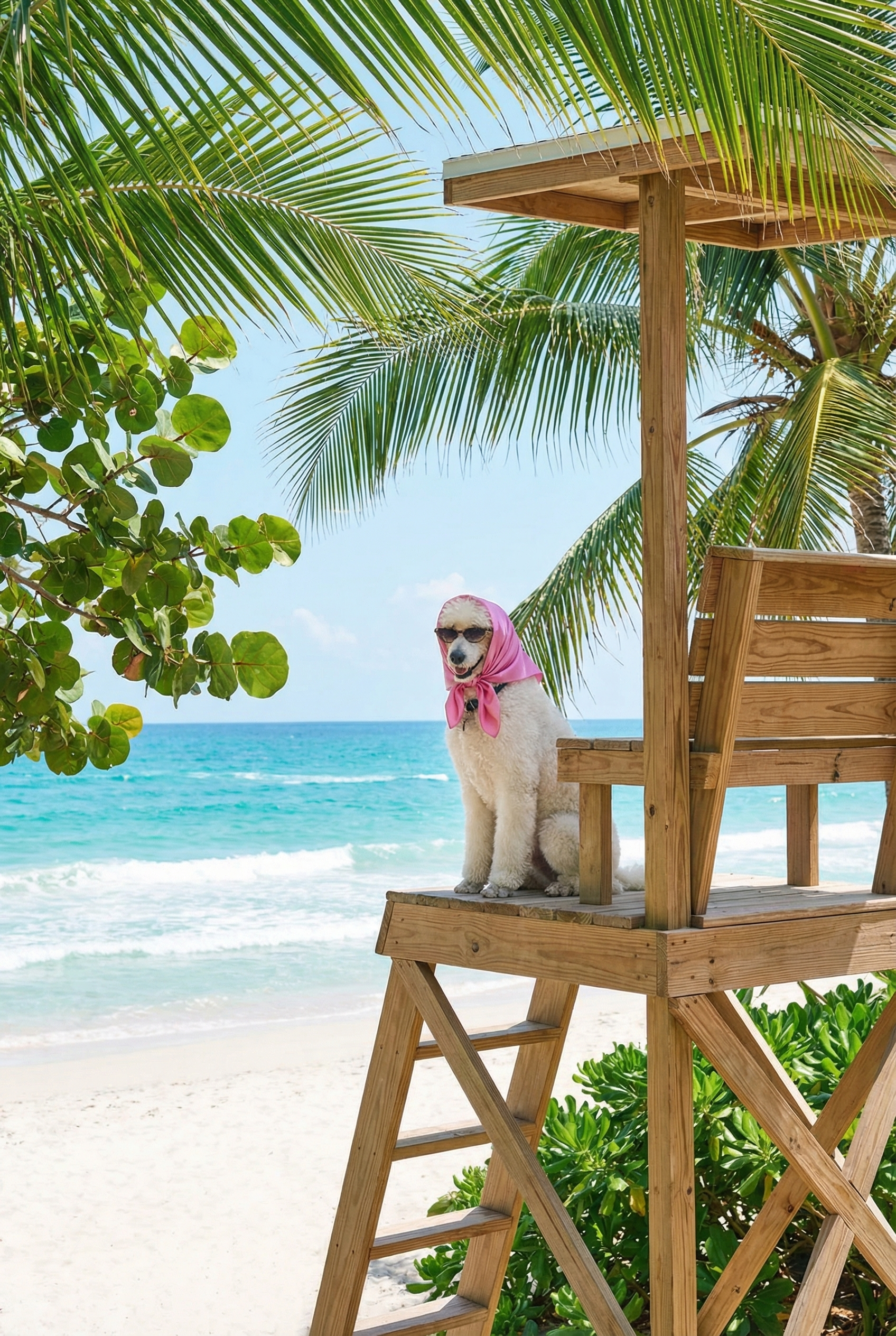 Pink Headscarf Sunglasses Poodle Wall Art - Chic Beach Poodle