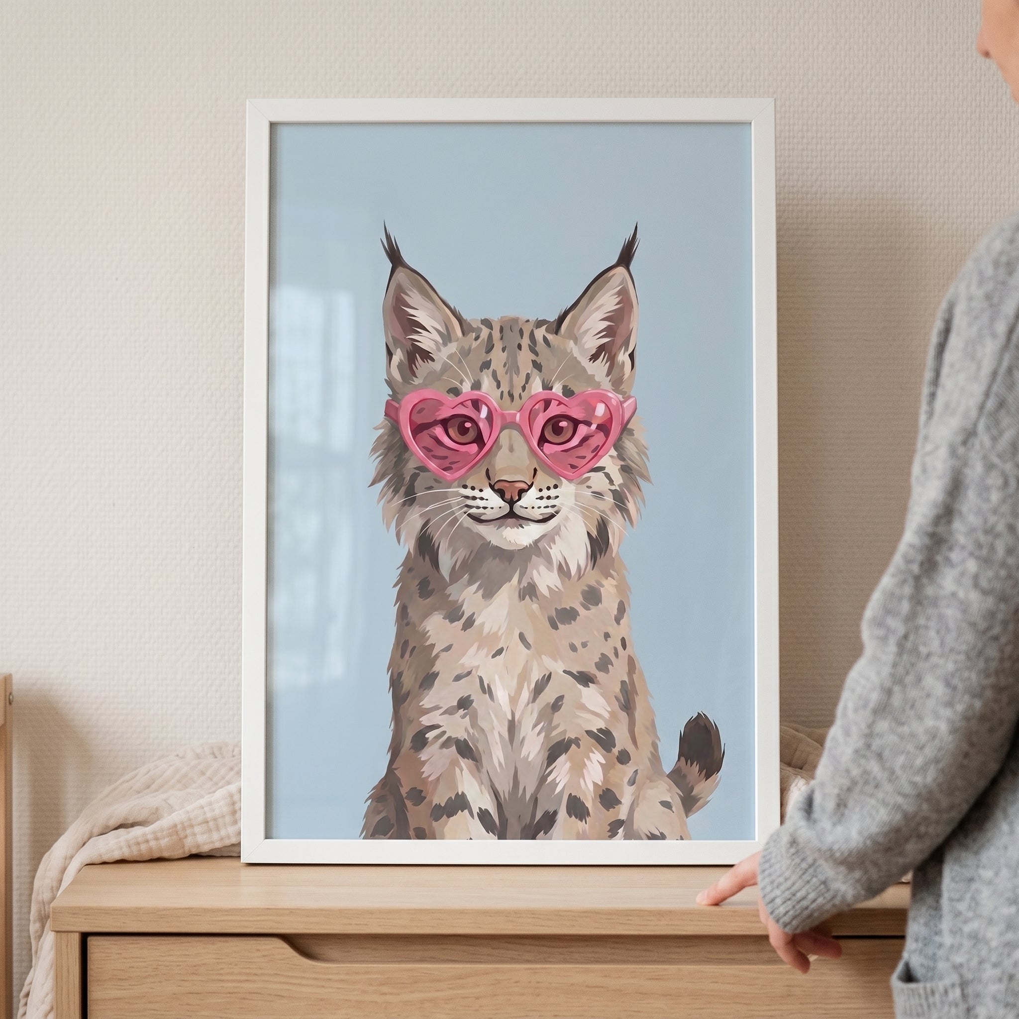 Pink Heart Glasses Lynx Artwork - Heart Eye Lynx