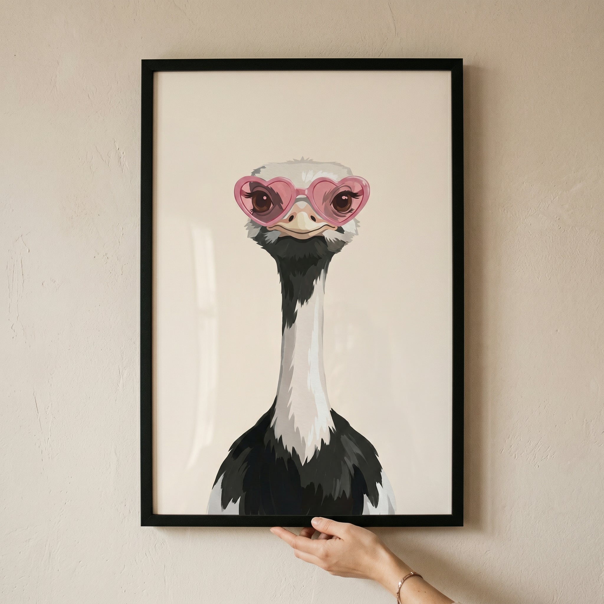 Pink Heart Glasses Ostrich Wall Art - Heart Eyed Ostrich