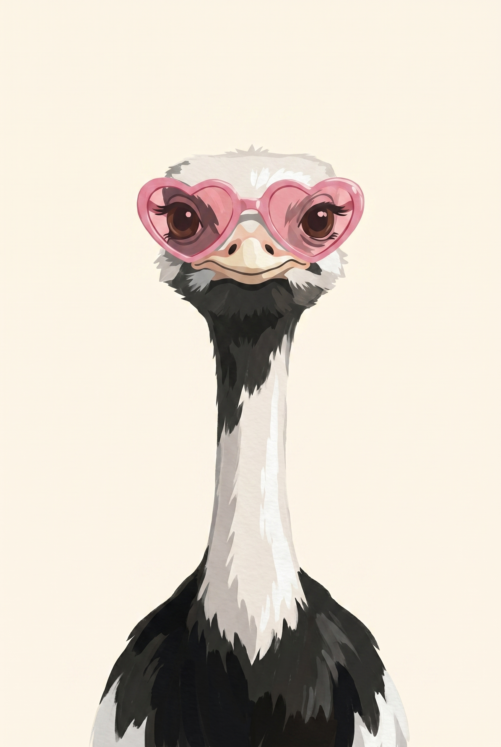 Pink Heart Glasses Ostrich Wall Art - Heart Eyed Ostrich