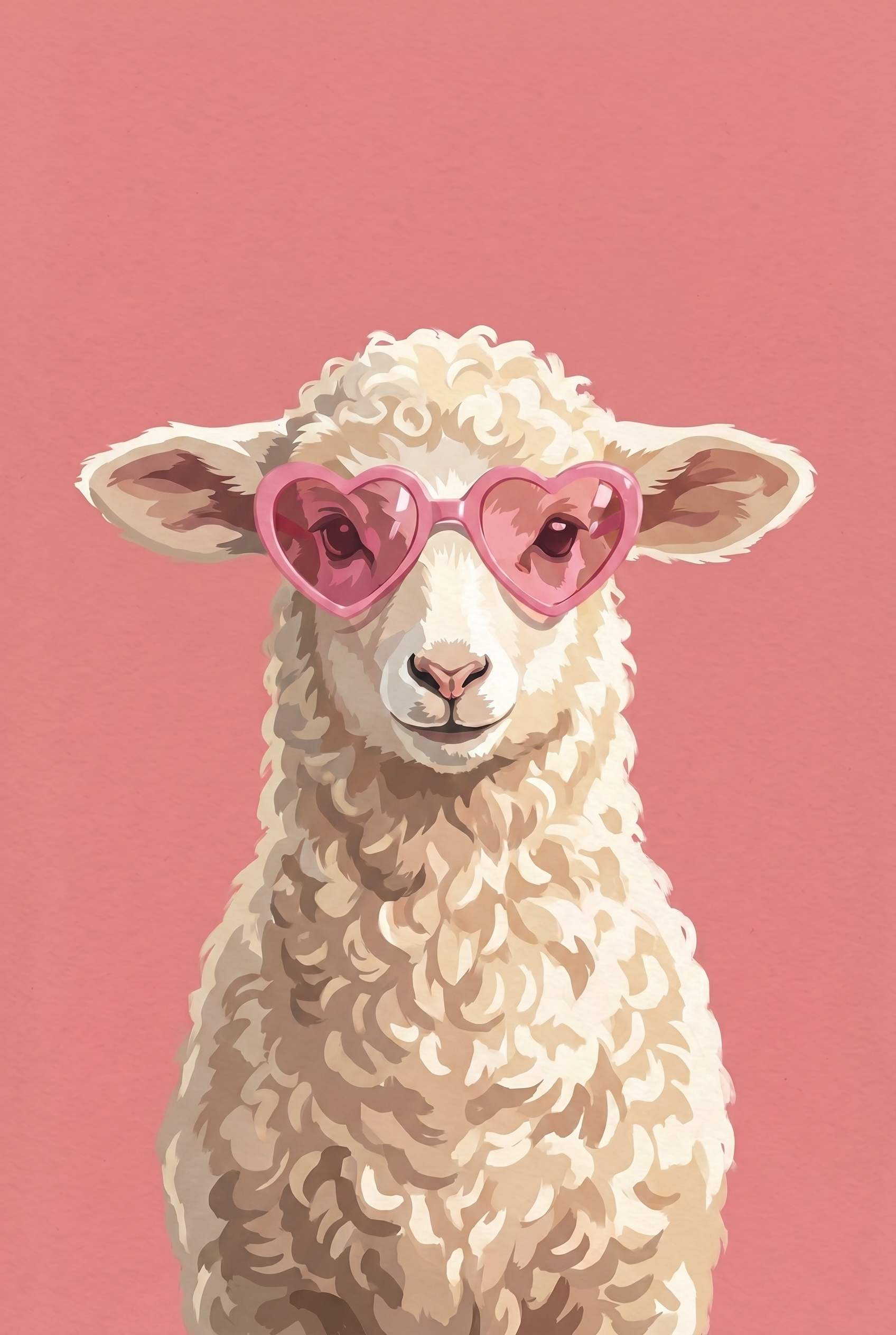 Pink Heart Sunglasses Sheep Wall Art - Rosy Heart Lamb