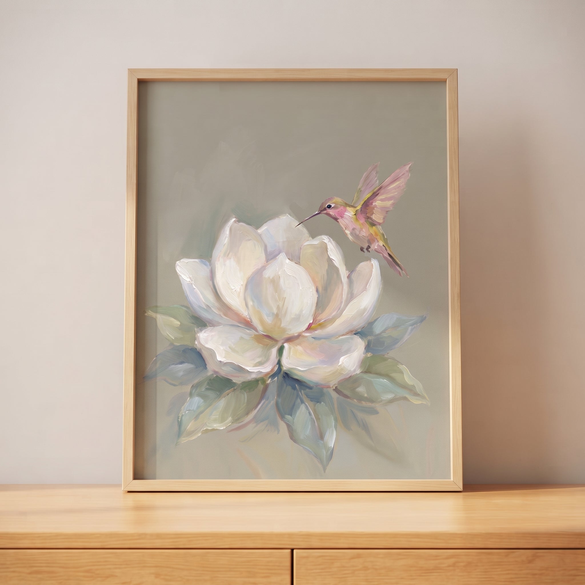 Pink Hovering Hummingbird Floral Wall Art - Magnolia Flight