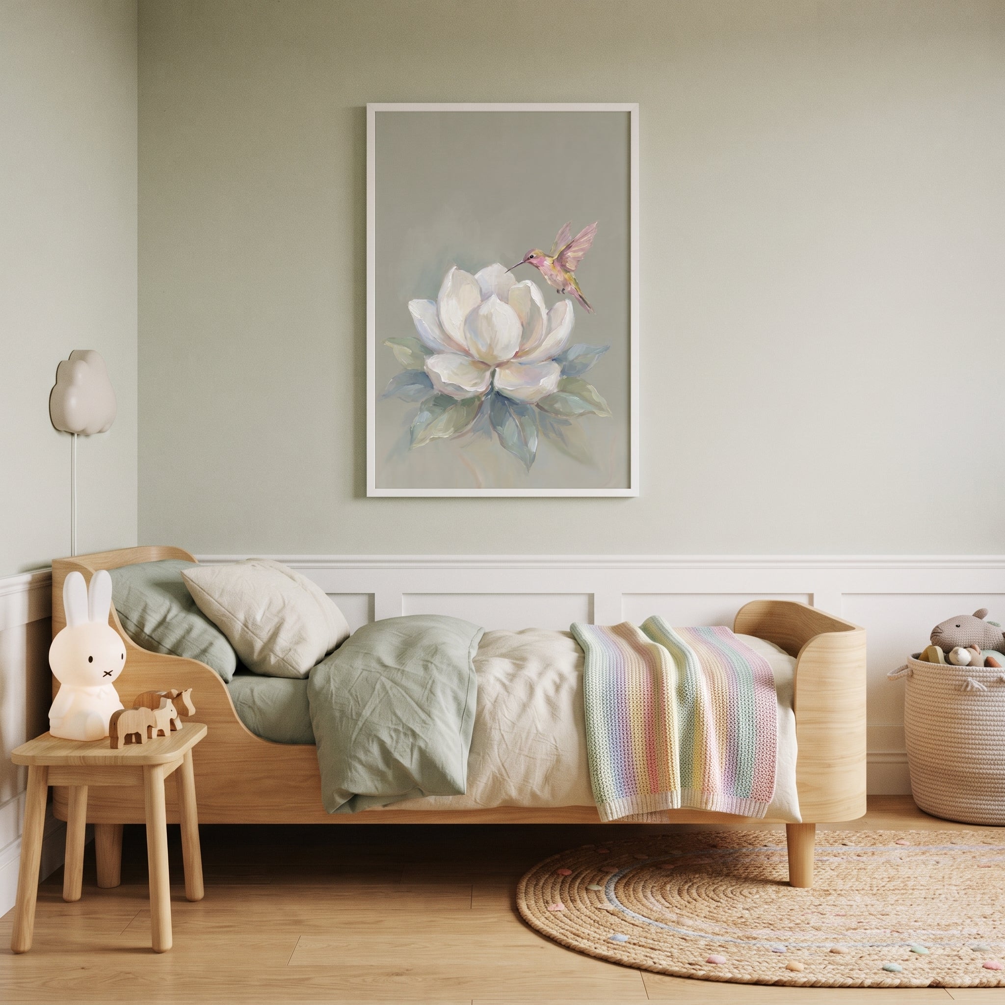 Pink Hovering Hummingbird Floral Wall Art - Magnolia Flight