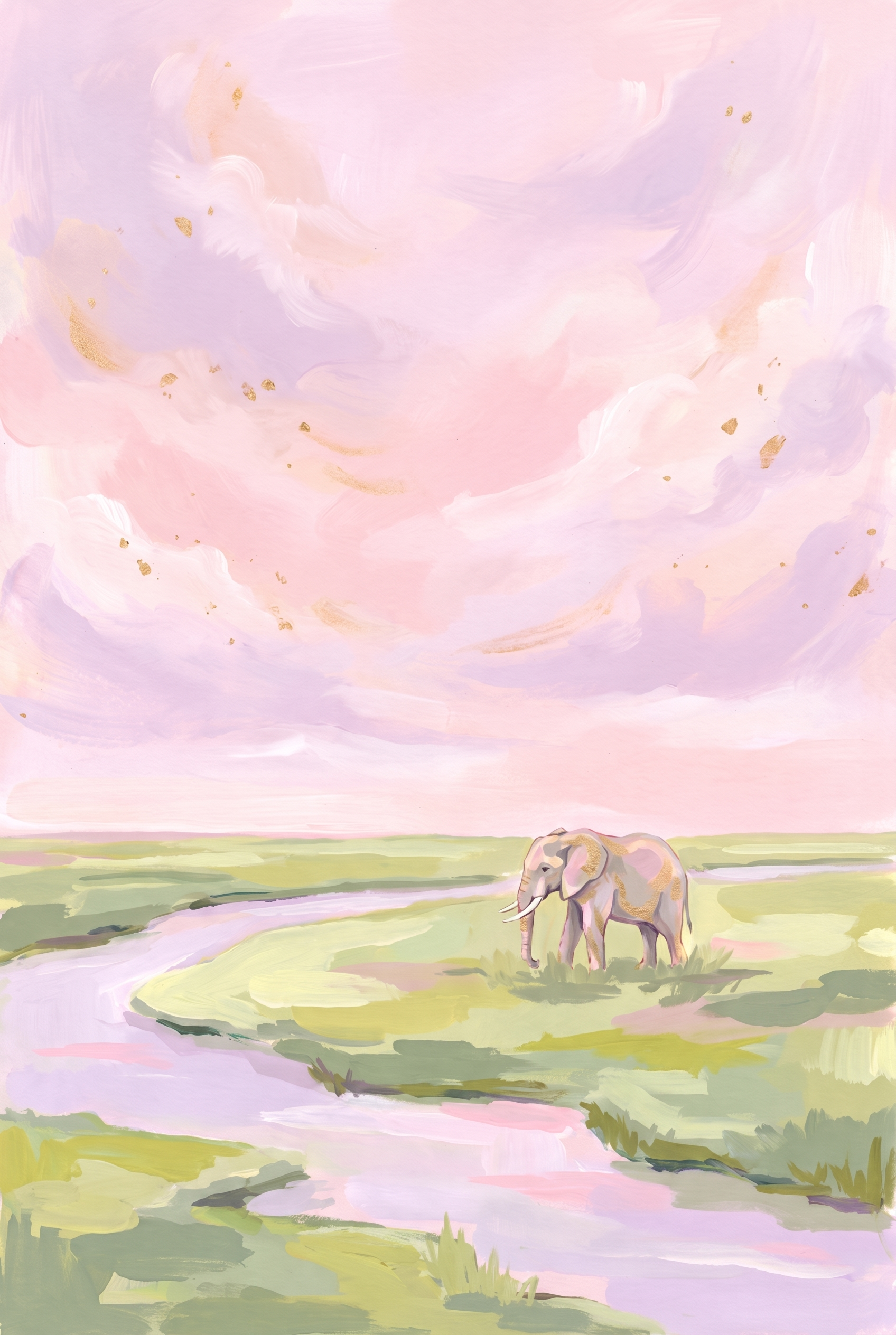 Pink Lavender Sky Elephant Animal Wall Art - Blush Horizon Wanderer