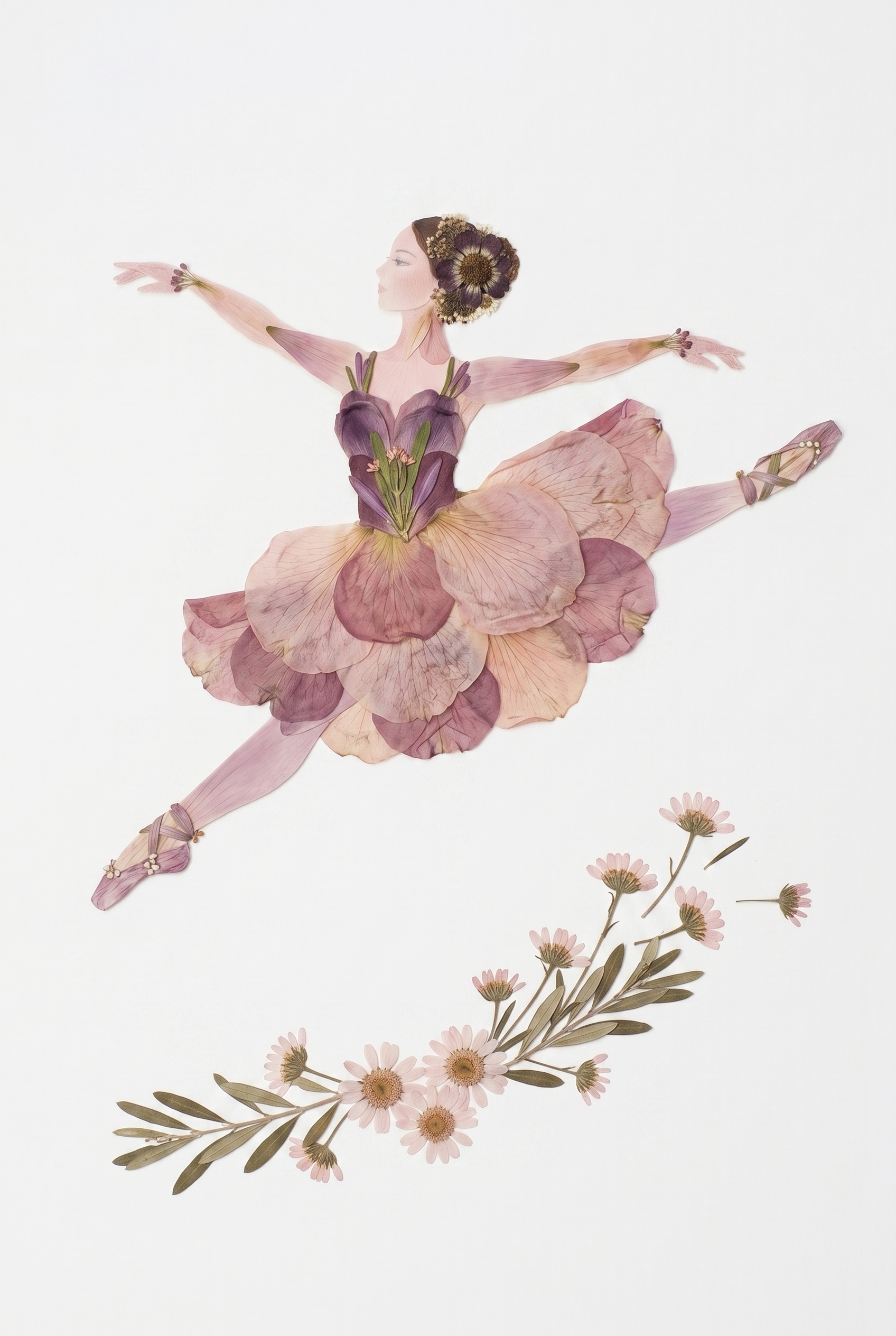Pink Petal Jumping Ballerina Wall Art - Floral Dance Grace
