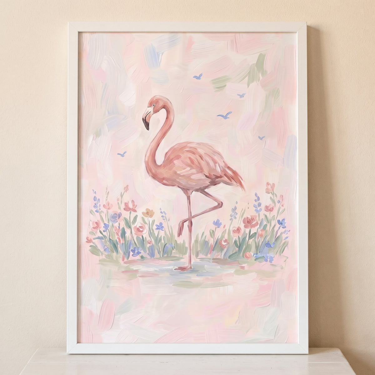 Pink Pond Standing Flamingo Floral Wall Art - Pink Flamingo Dreams