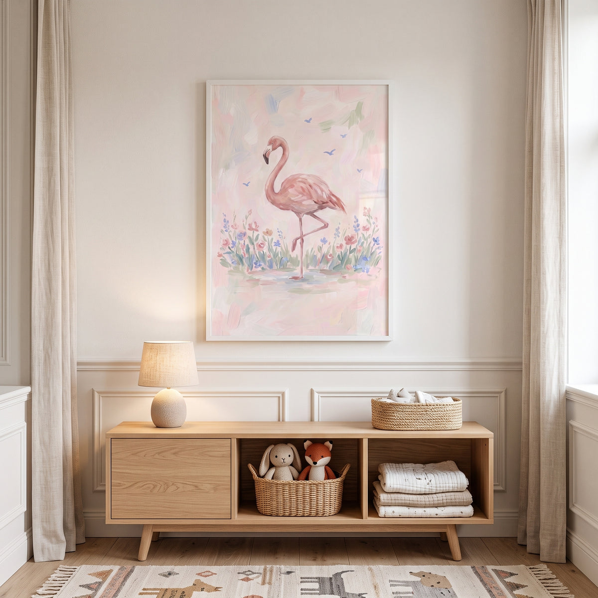 Pink Pond Standing Flamingo Floral Wall Art - Pink Flamingo Dreams