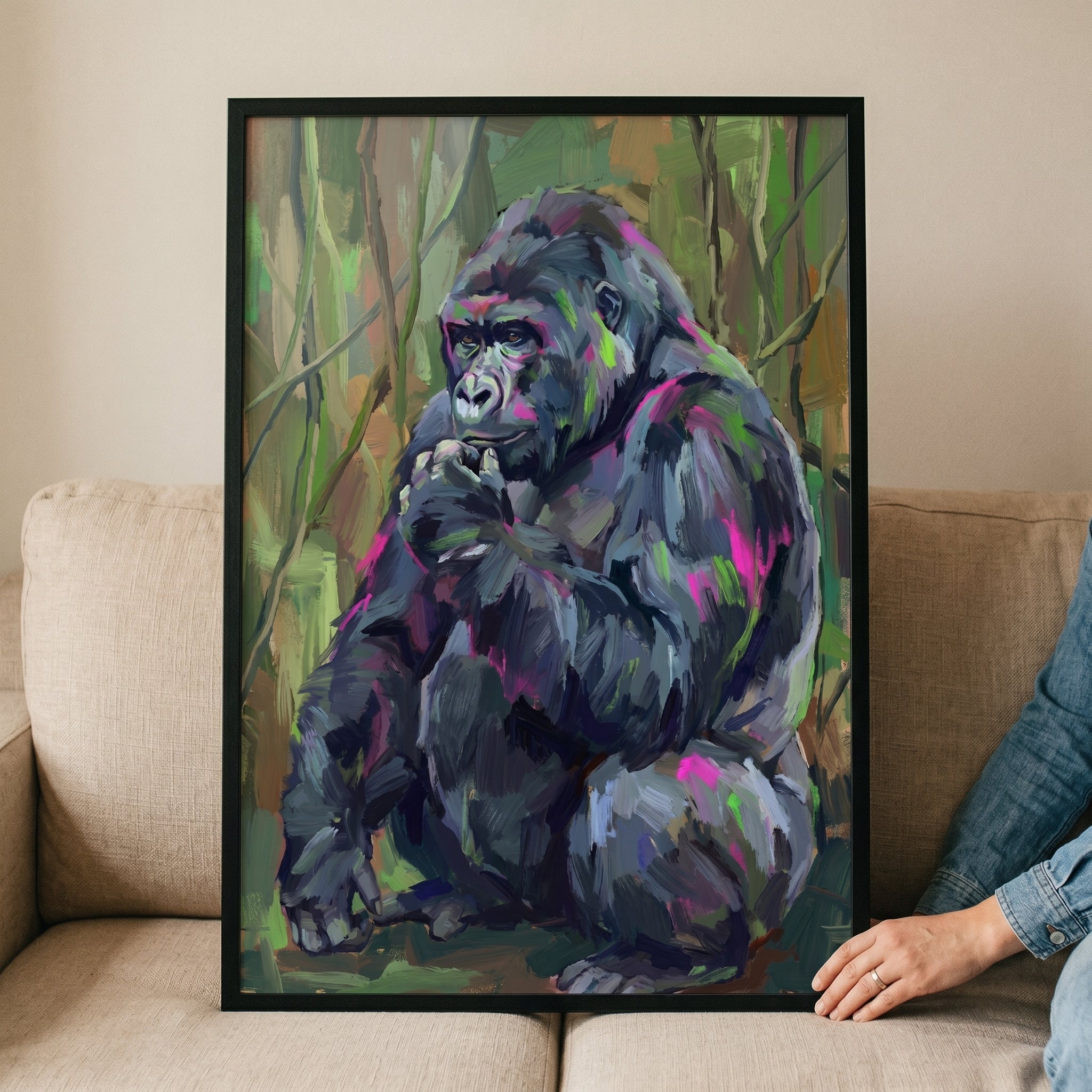 Pink Purple Textured Gorilla Artwork - Majestic Jungle Spirit