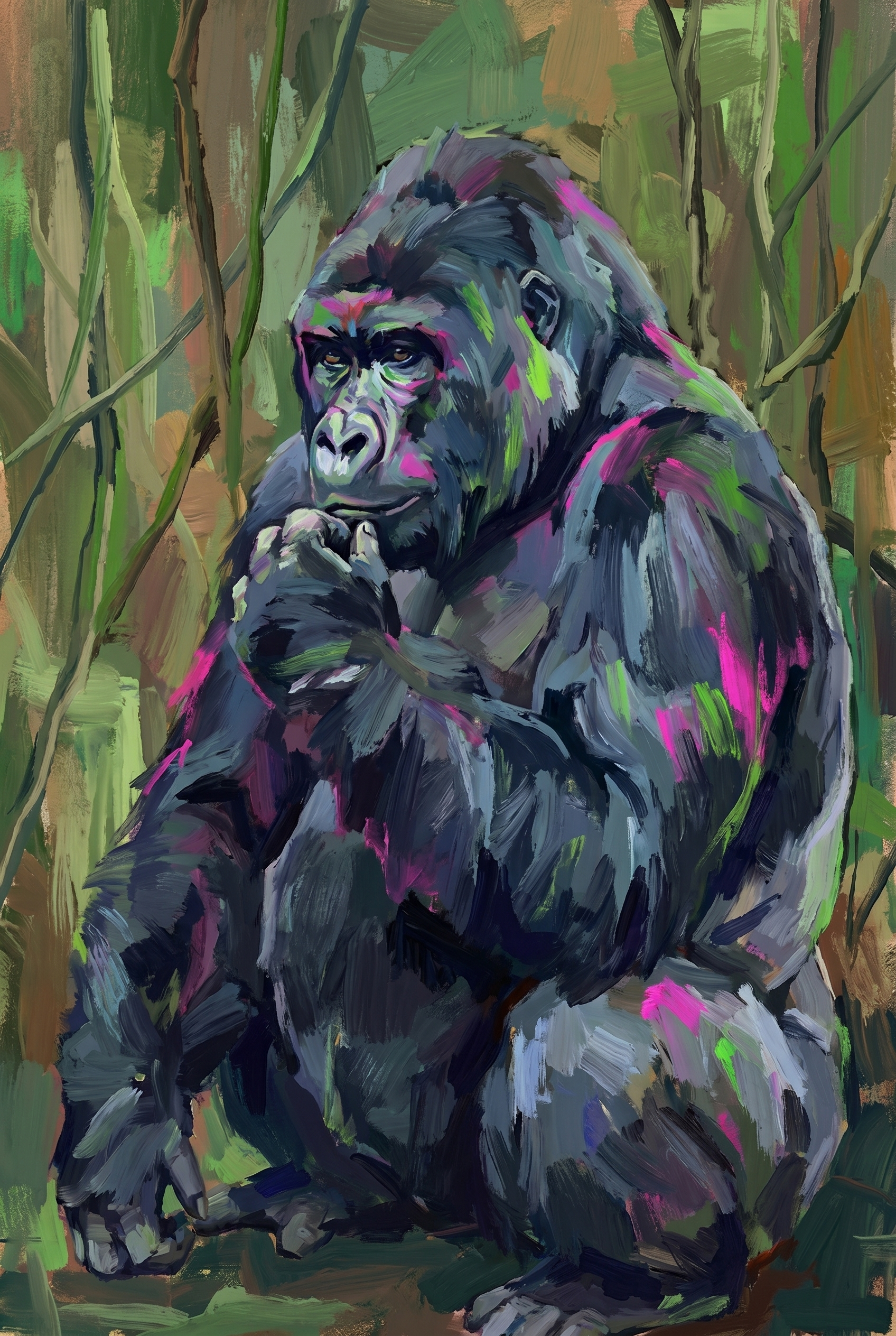 Pink Purple Textured Gorilla Artwork - Majestic Jungle Spirit