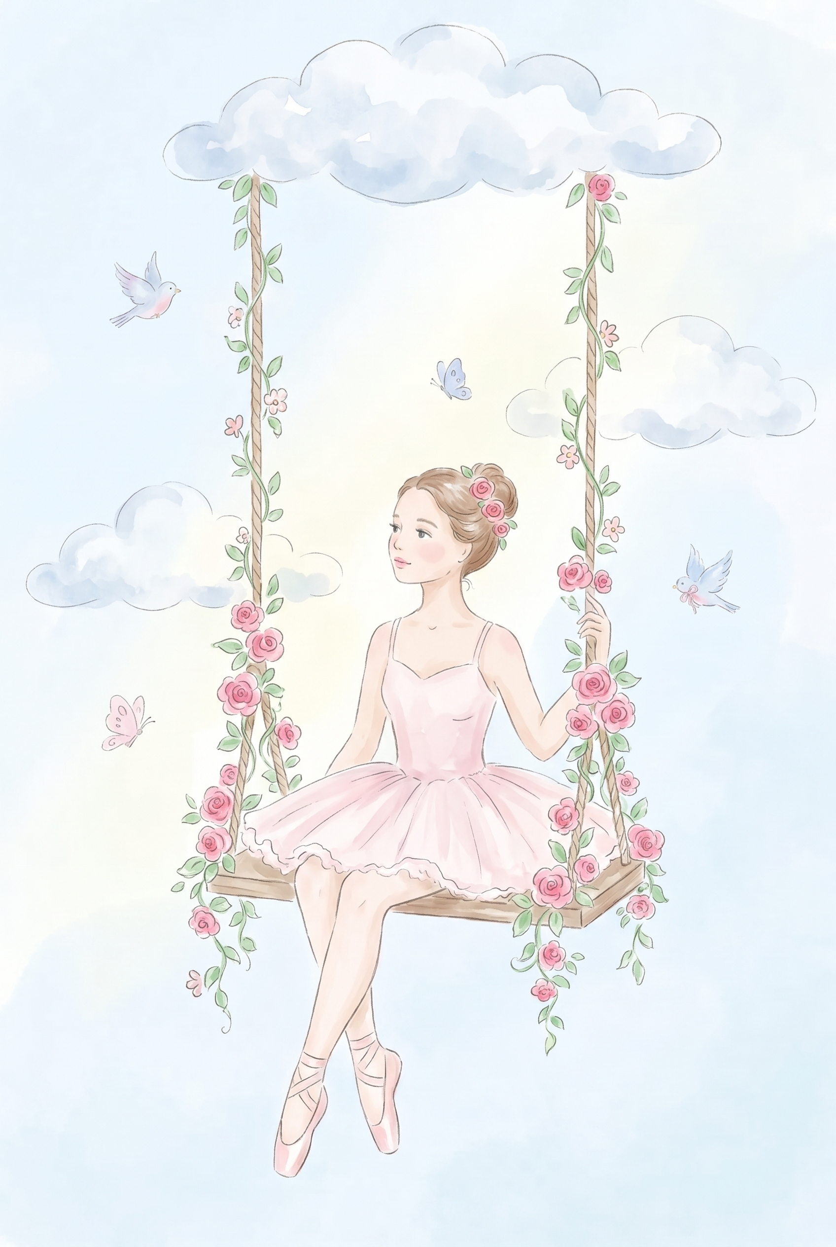 Pink Rose Swing Ballerina Wall Art - Celestial Dream Dancer