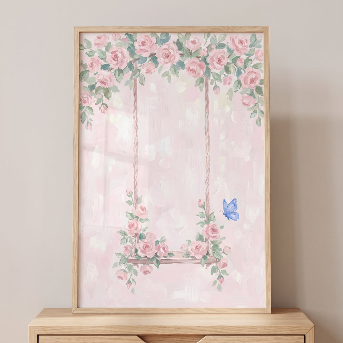 Pink Rose Swing Floral Wall Art - Floral Garden Swing