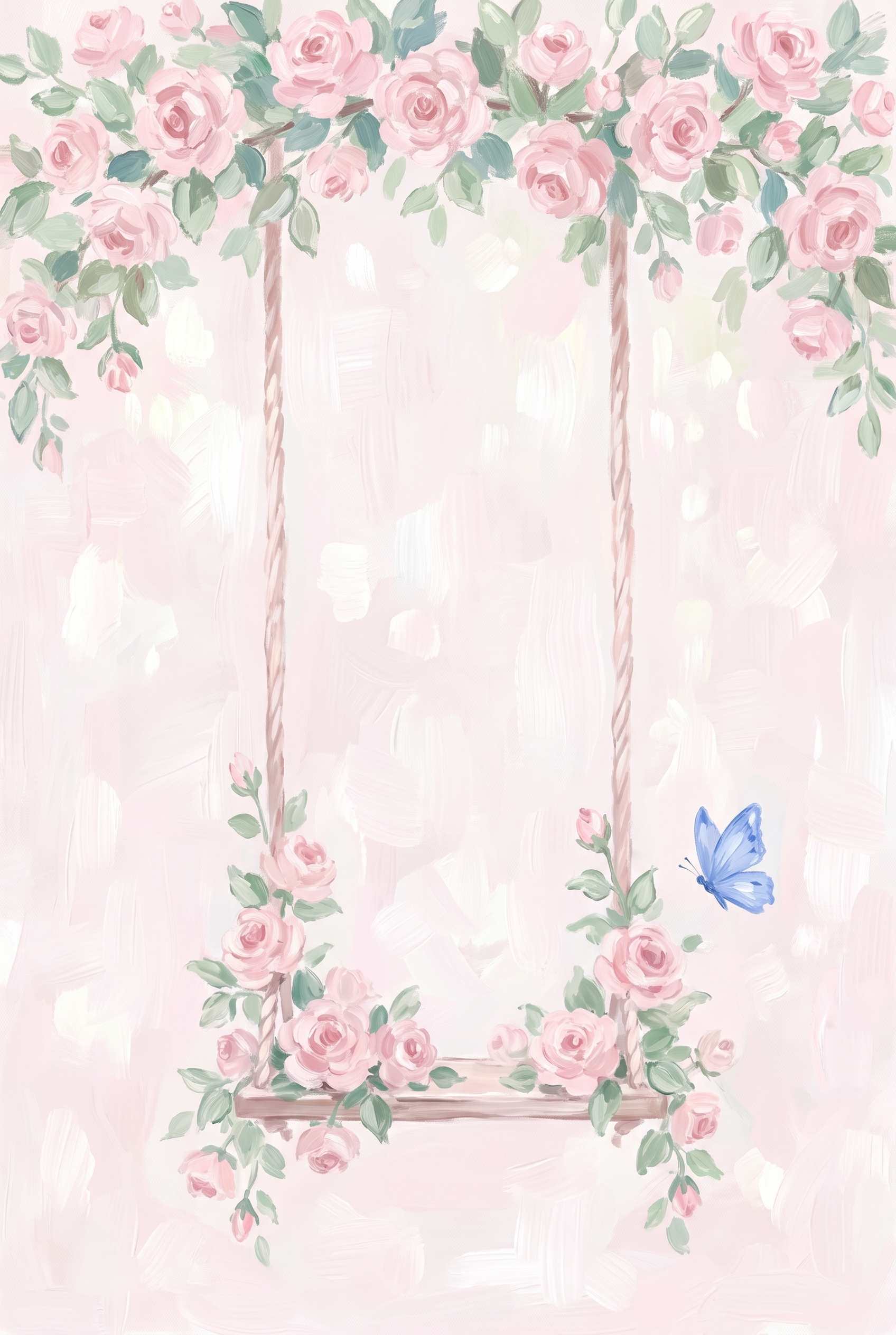 Pink Rose Swing Floral Wall Art - Floral Garden Swing