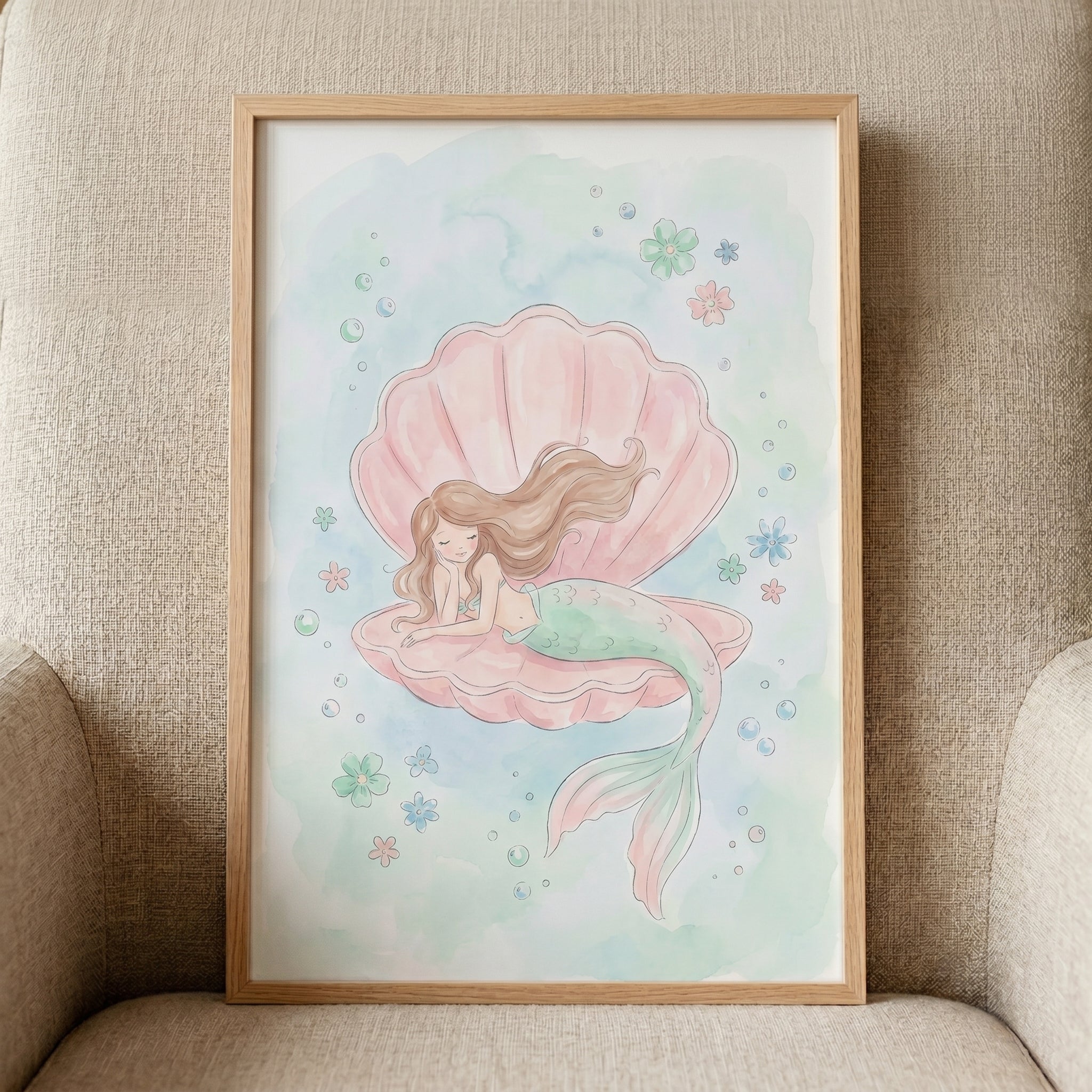 Pink Shell Sleeping Mermaid Wall Art - Seashell Dreams