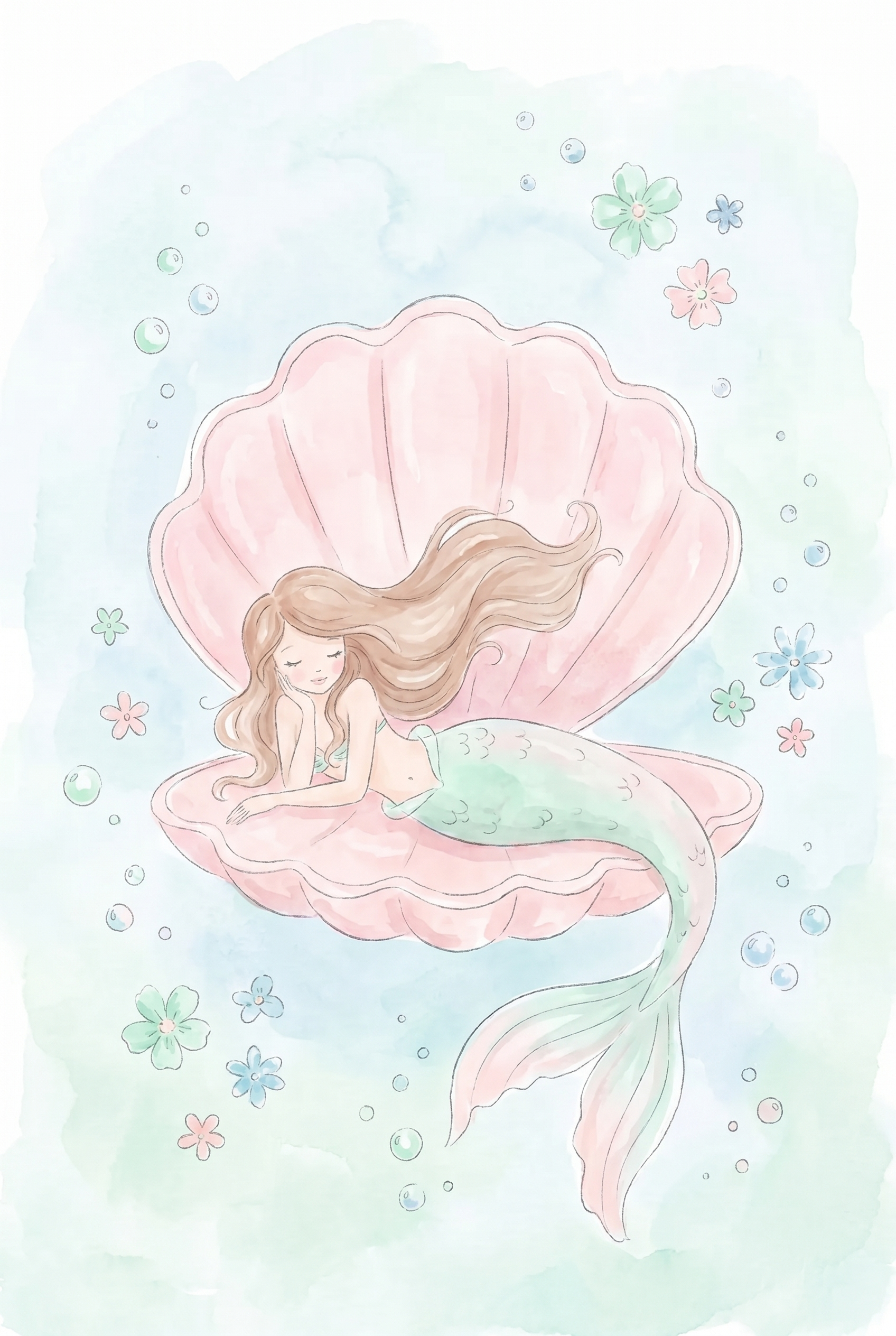 Pink Shell Sleeping Mermaid Wall Art - Seashell Dreams