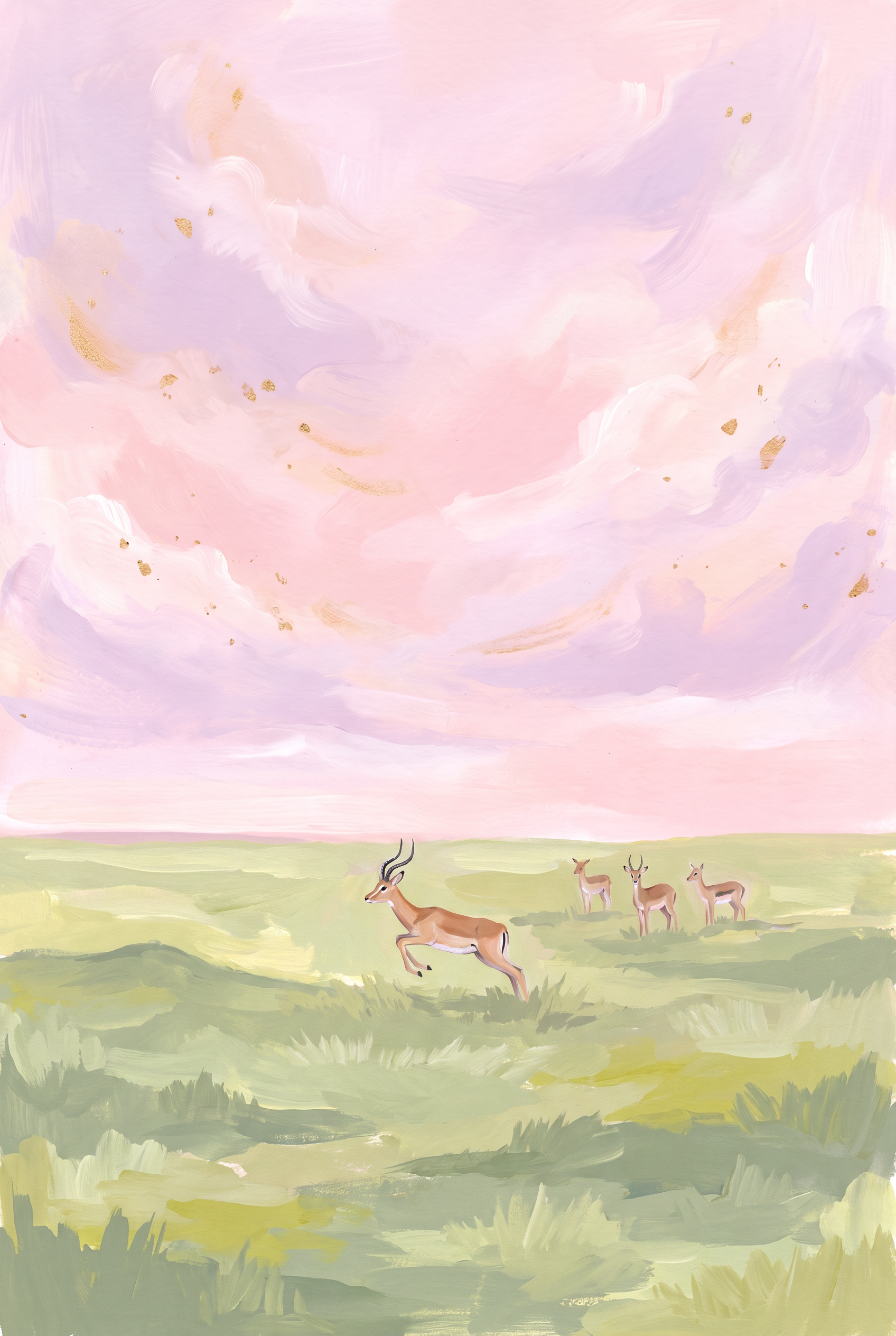 Pink Sky Leaping Gazelle Animal Wall Art - Pastel Savanna Leap