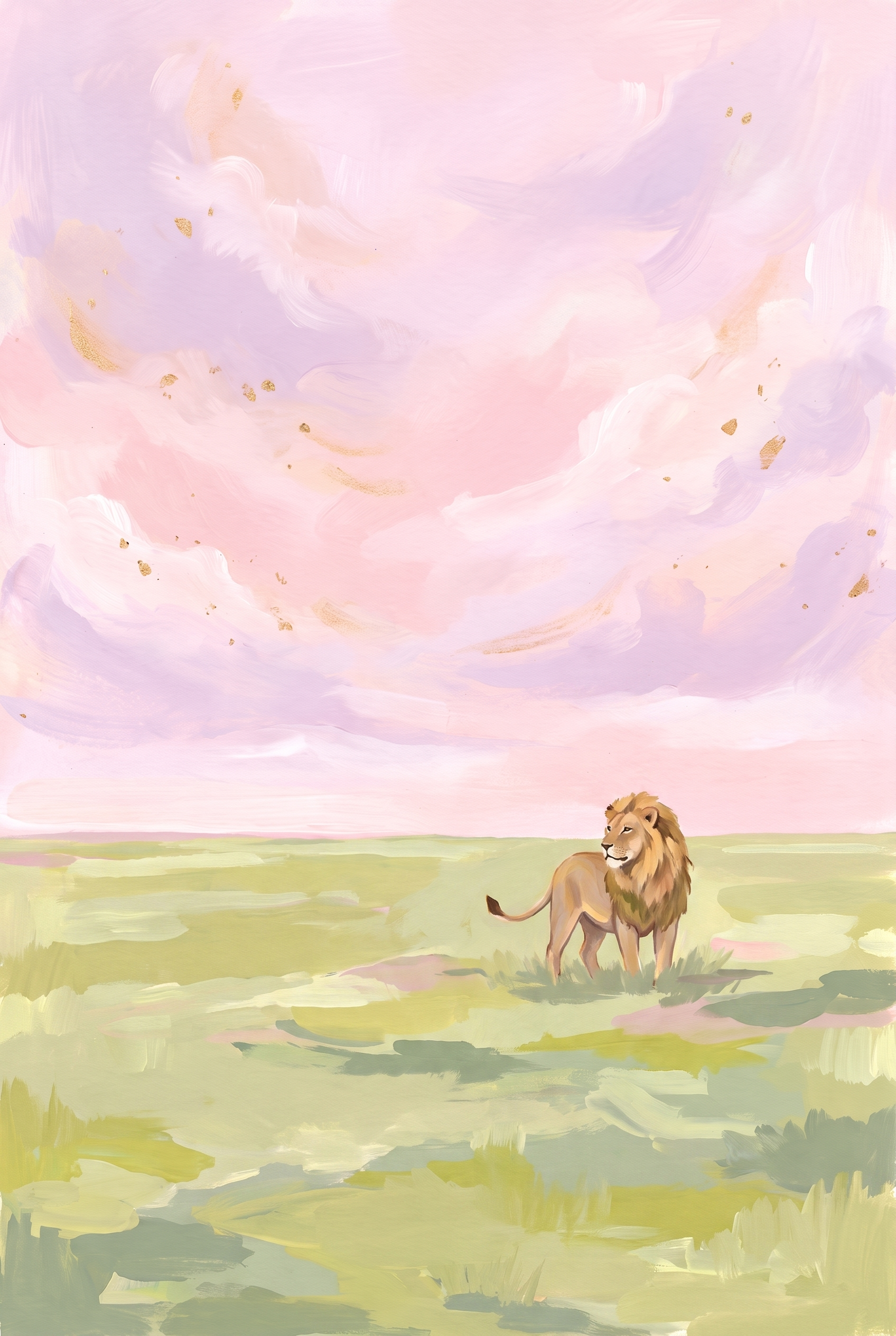 Pink Sky Safari Lion Wall Art - Pastel Savanna King