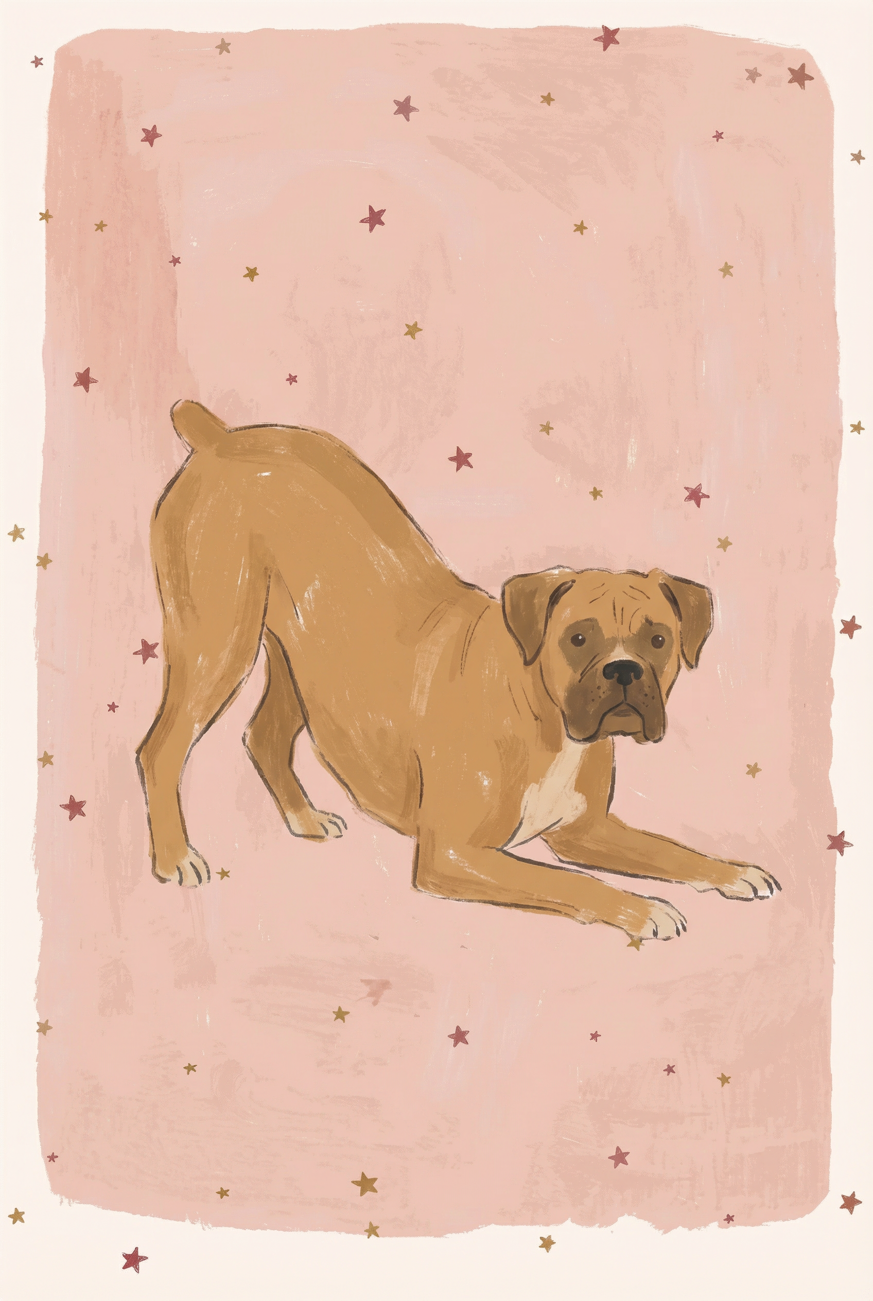 Pink Starry Boxer Wall Art - Playful Starlight Pup