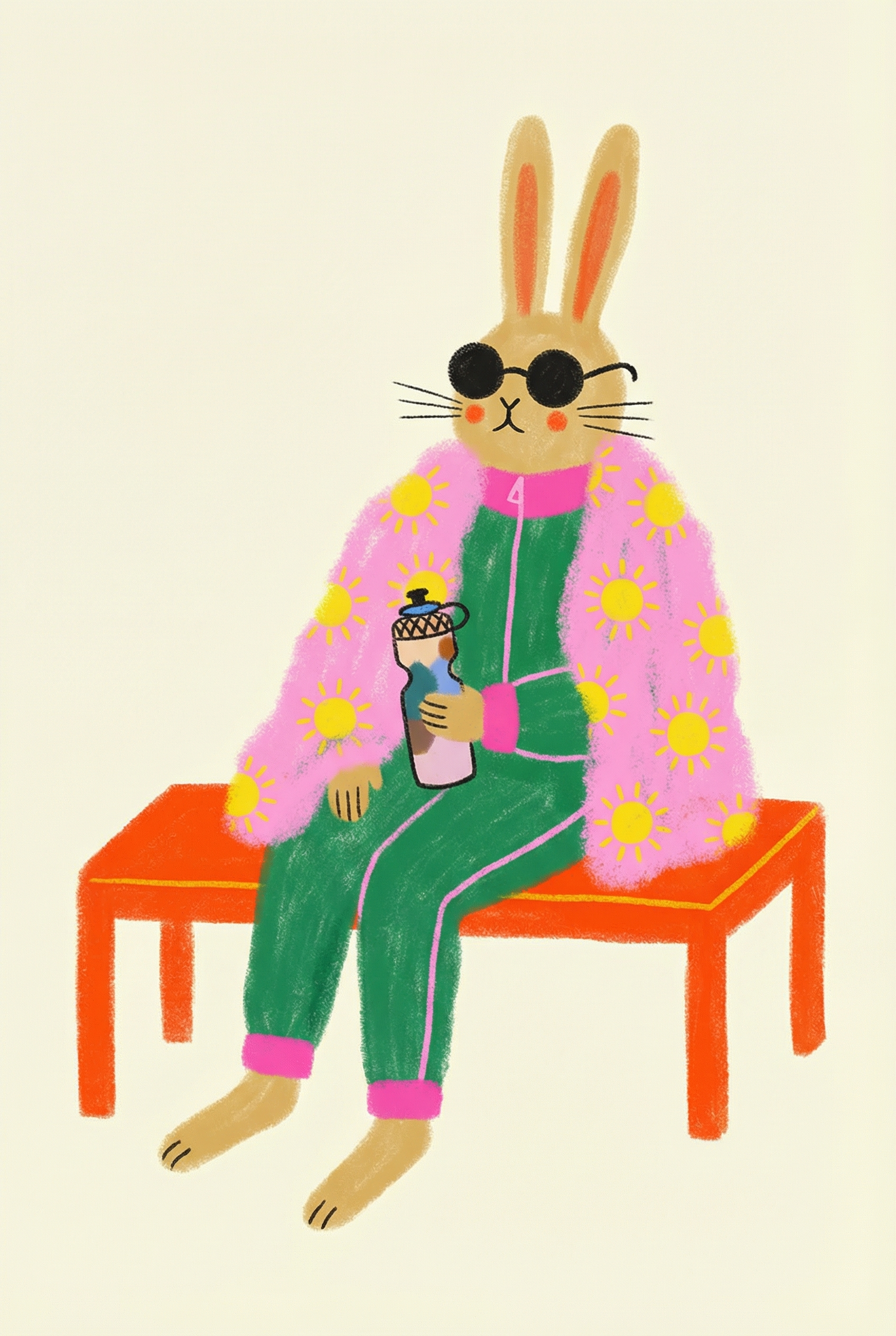 Pink Sun Robe Rabbit Wall Art - Chic Sporty Bunny