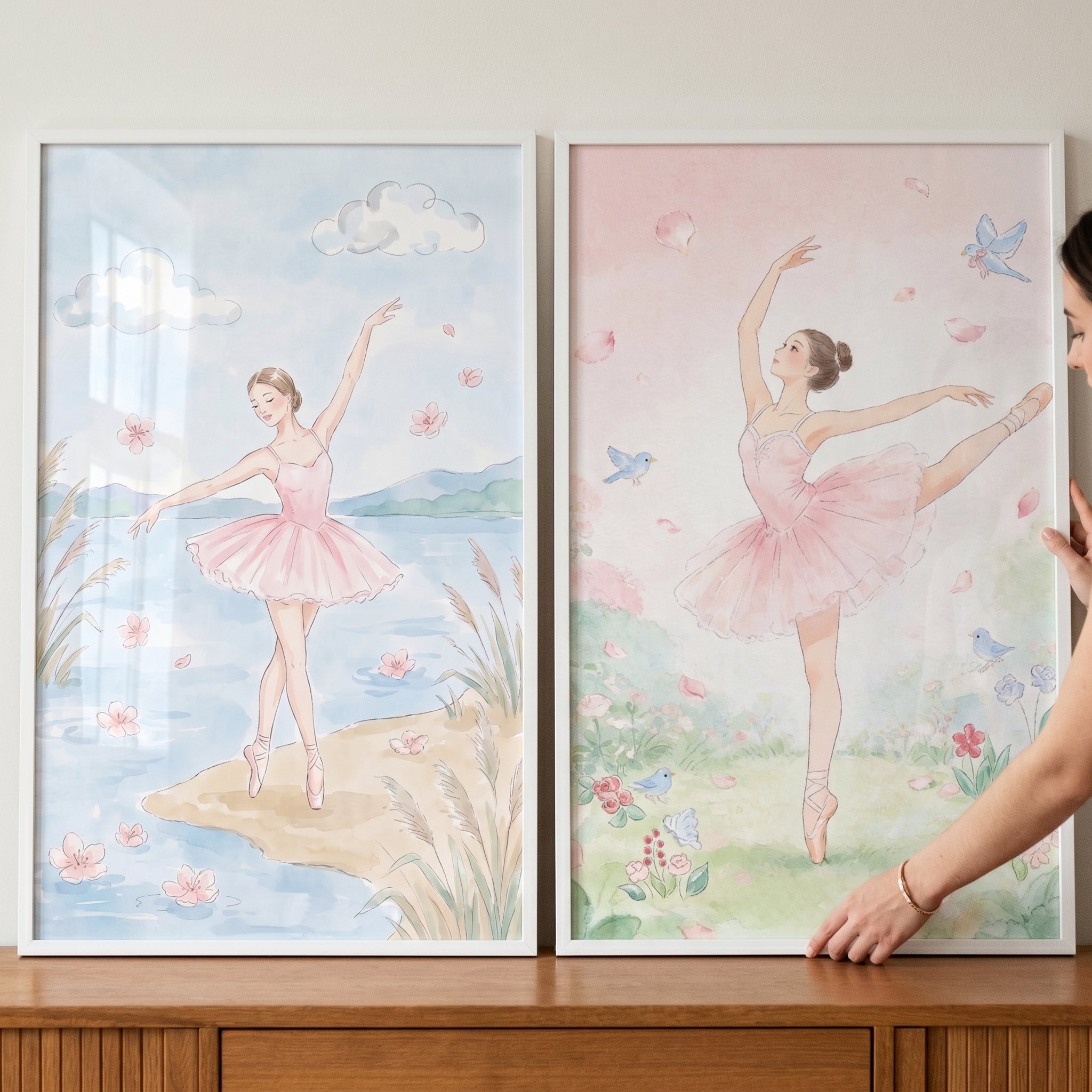 Pink Tutu Ballerina Wall Art Set Of 2 - Graceful Blossom Dance