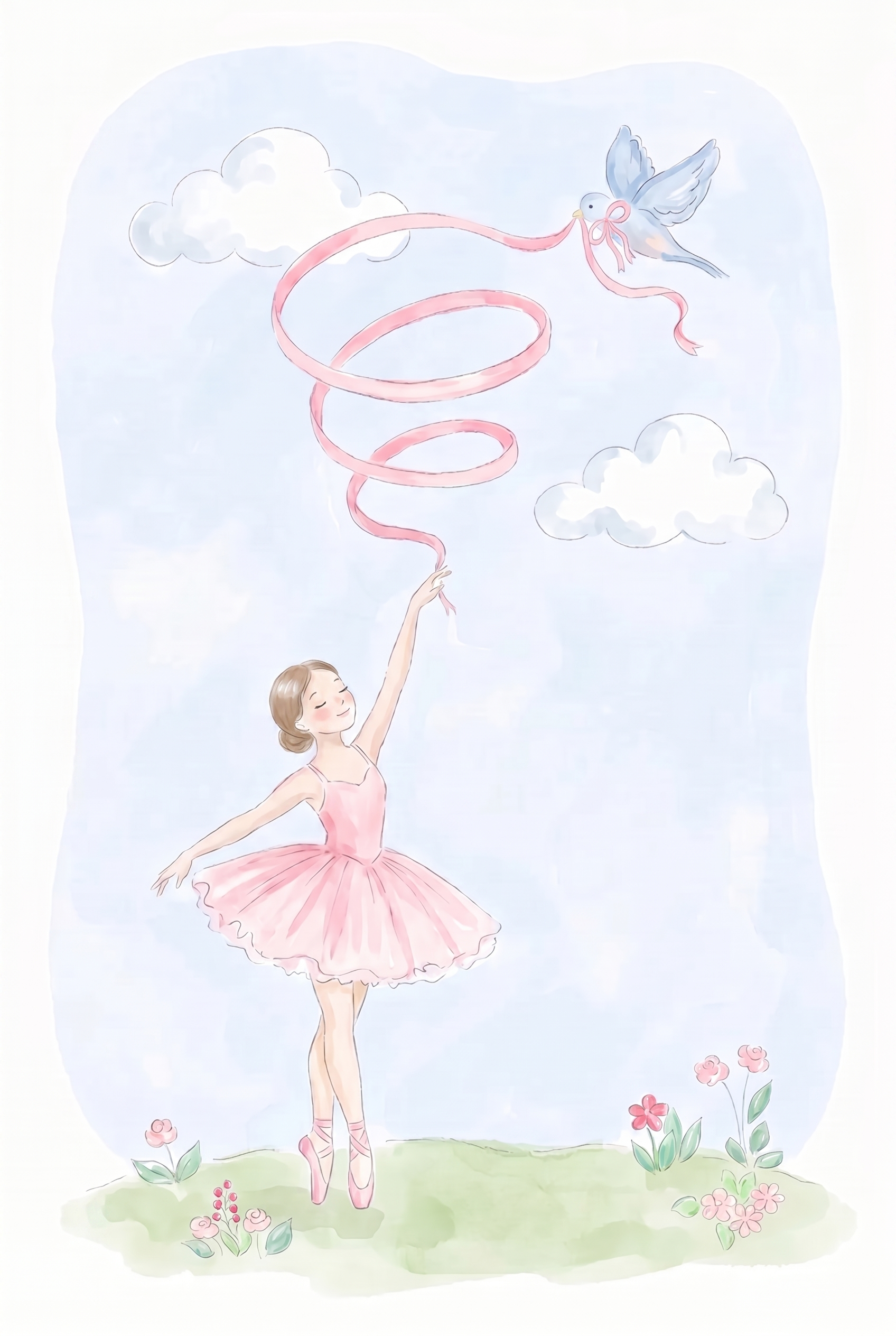Pink Tutu Ballerina Wall Art - Whimsical Ribbon Dance