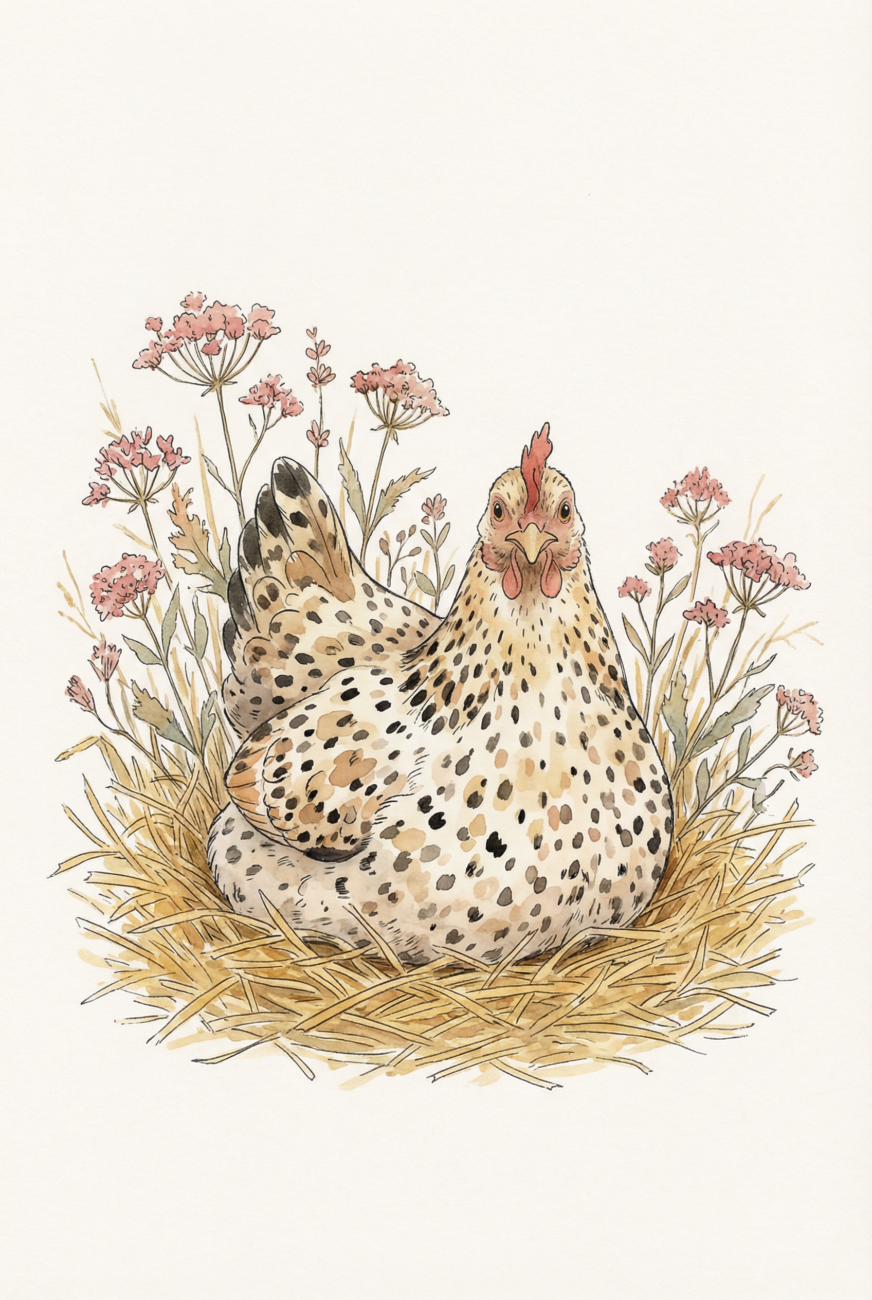 Pink Wildflower Speckled Hen Wall Art - Speckled Nesting Hen