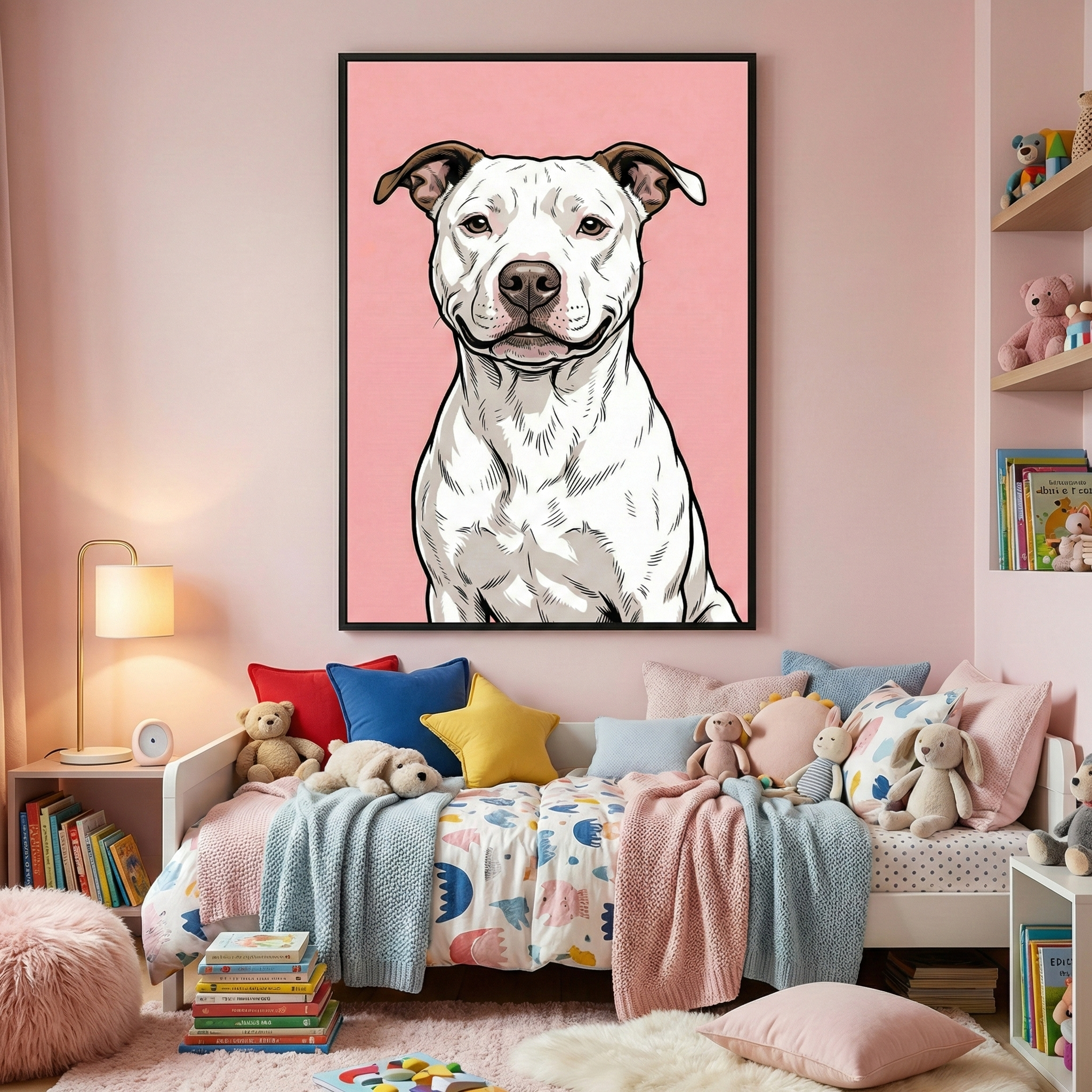 Pitbull Wall Art - Pink Pitbull Portrait