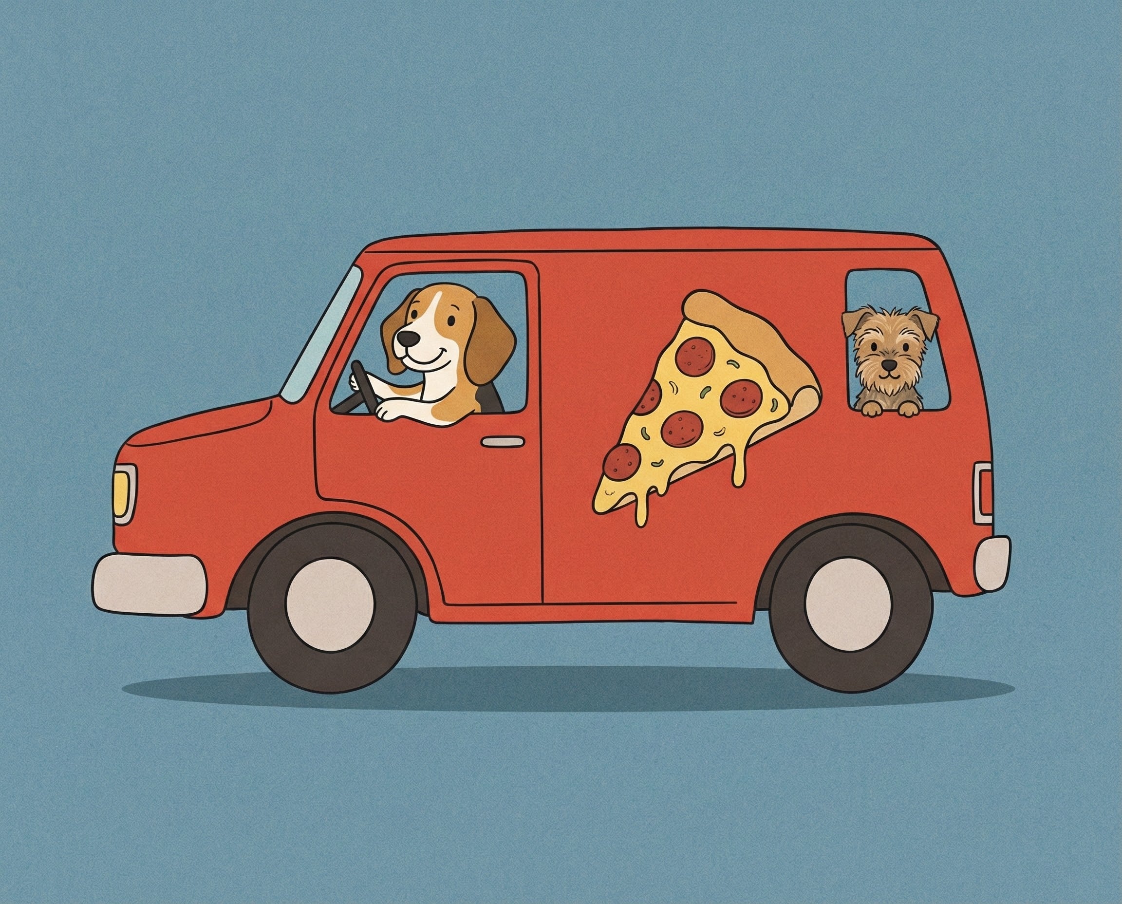 Pups' Pizza Ride - Pizza Framed Wall Art for Nursery, Playroom or Kids Bedrooms