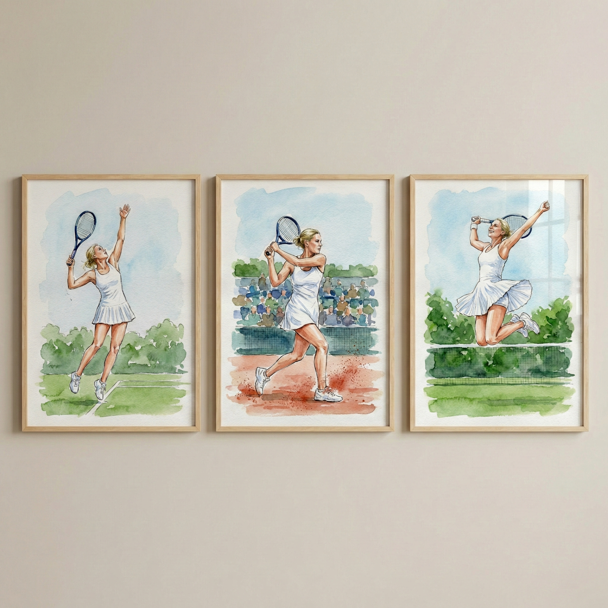 Tennis Player Art Set of 3 - Tennis Motion Study
