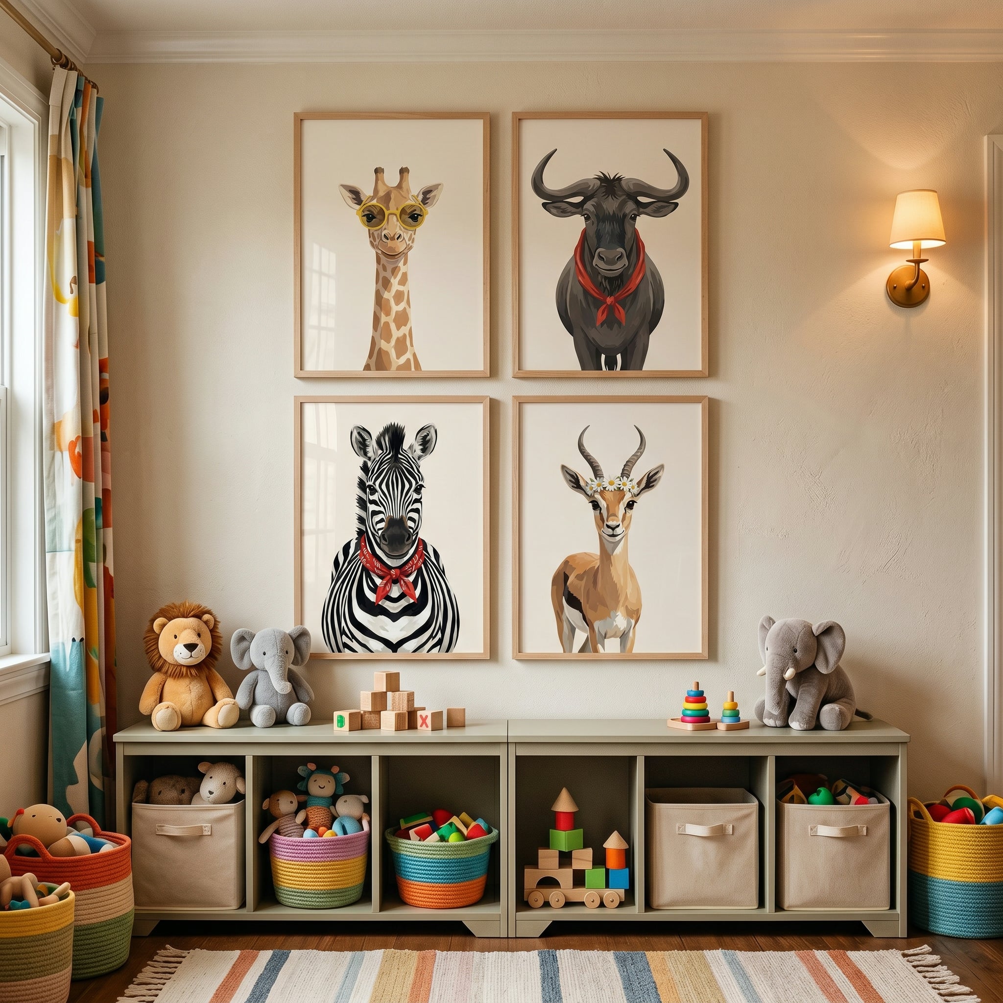 Playful Accessorized Safari Animal Wall Art Set of 4 - Savanna Style