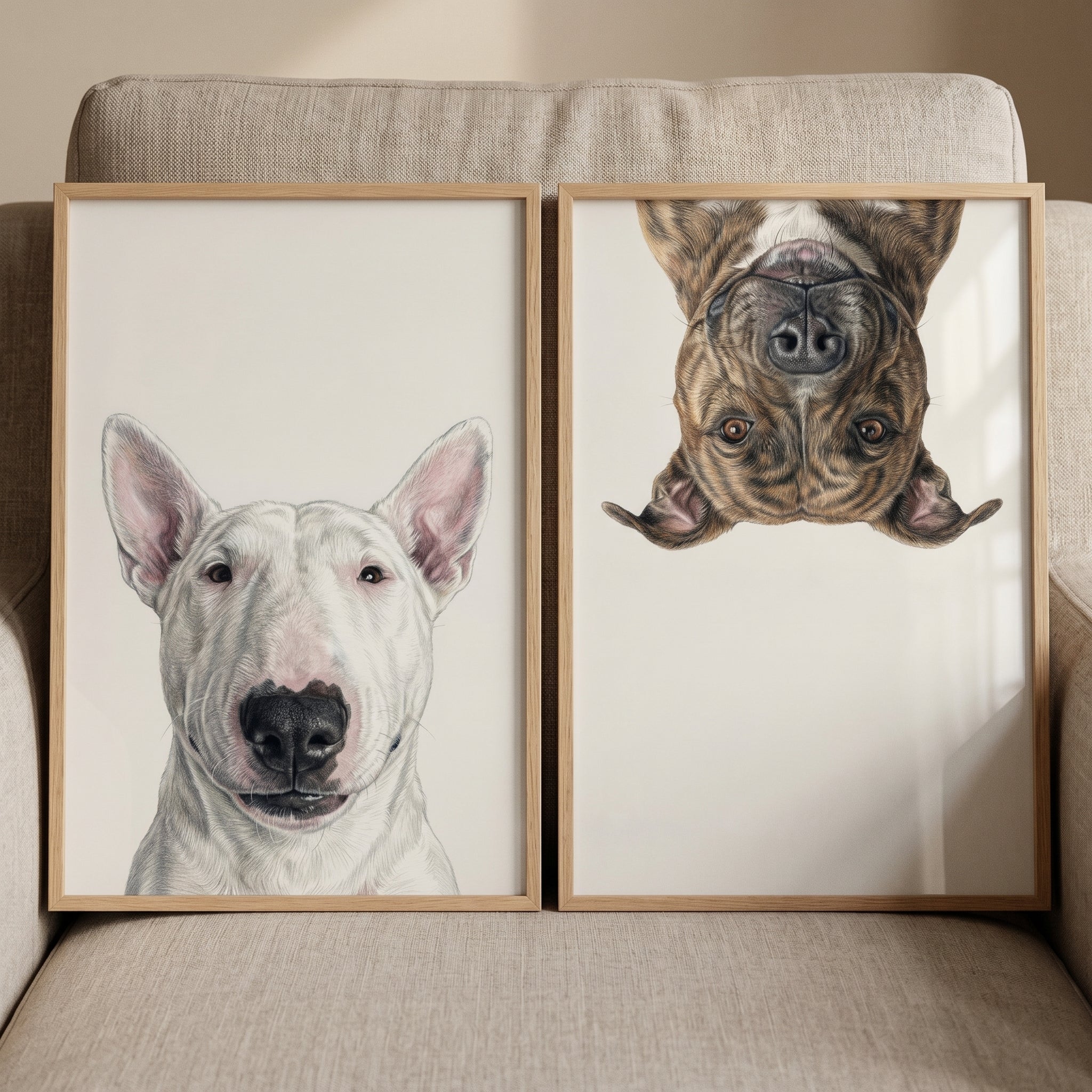 Playful Realistic Pet Dog Wall Art Set of 2 - Whimsical Dog Duo
