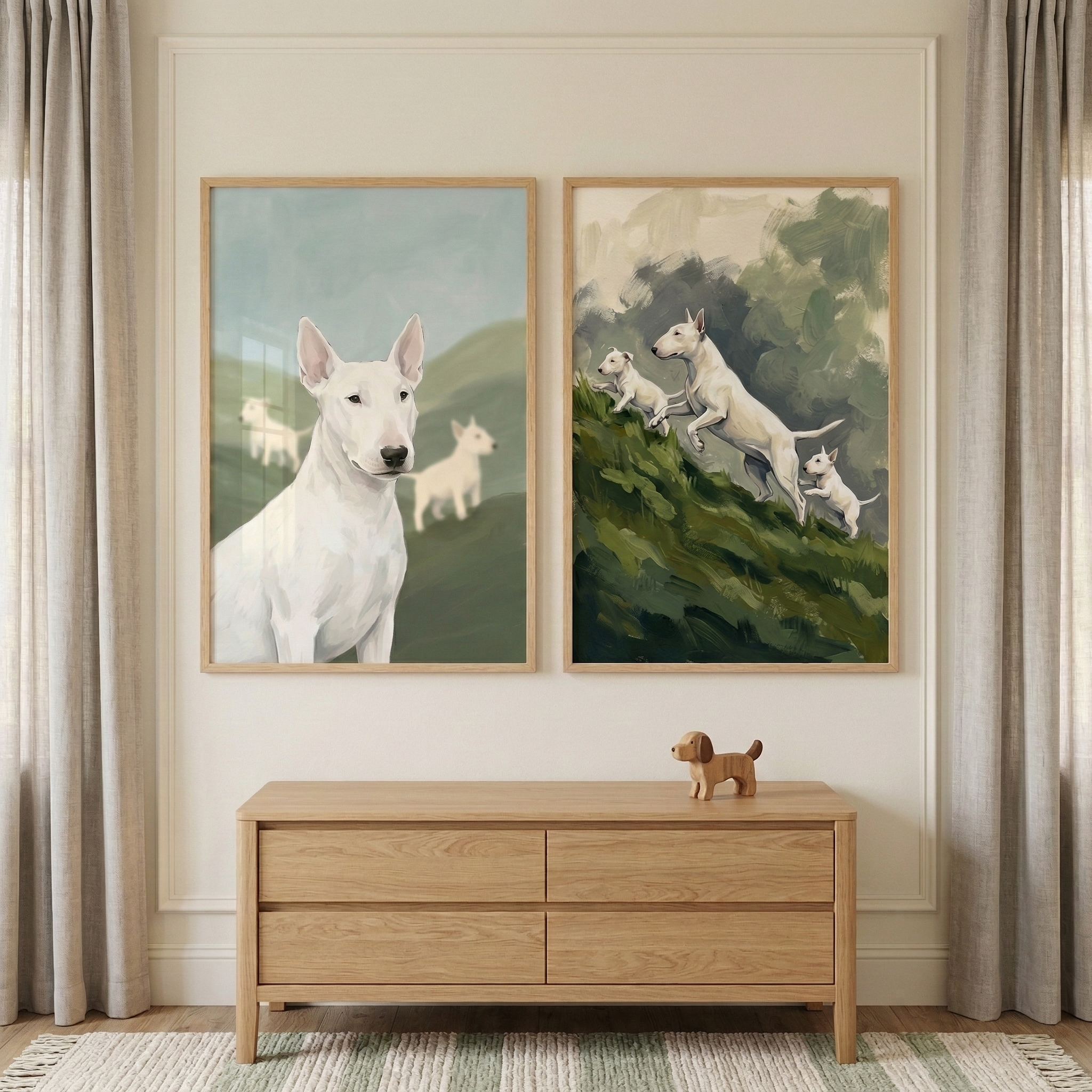 Playful White Bully Wall Art Set of 2 - White Terrier Journey