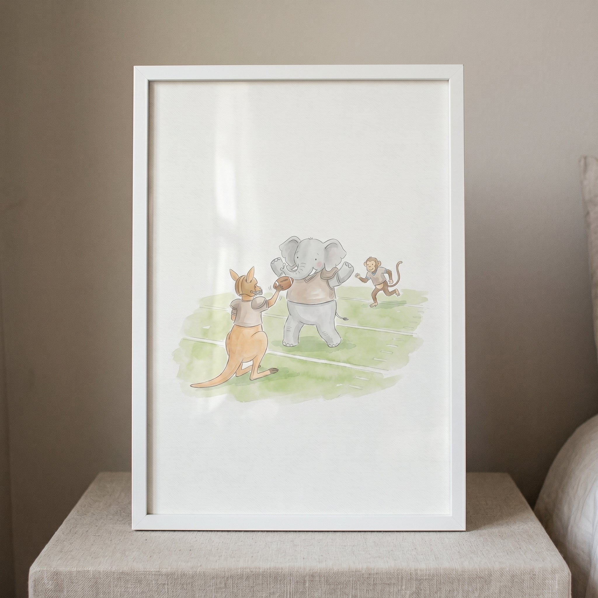 Playing Football Animals Print - Wild Football Friends