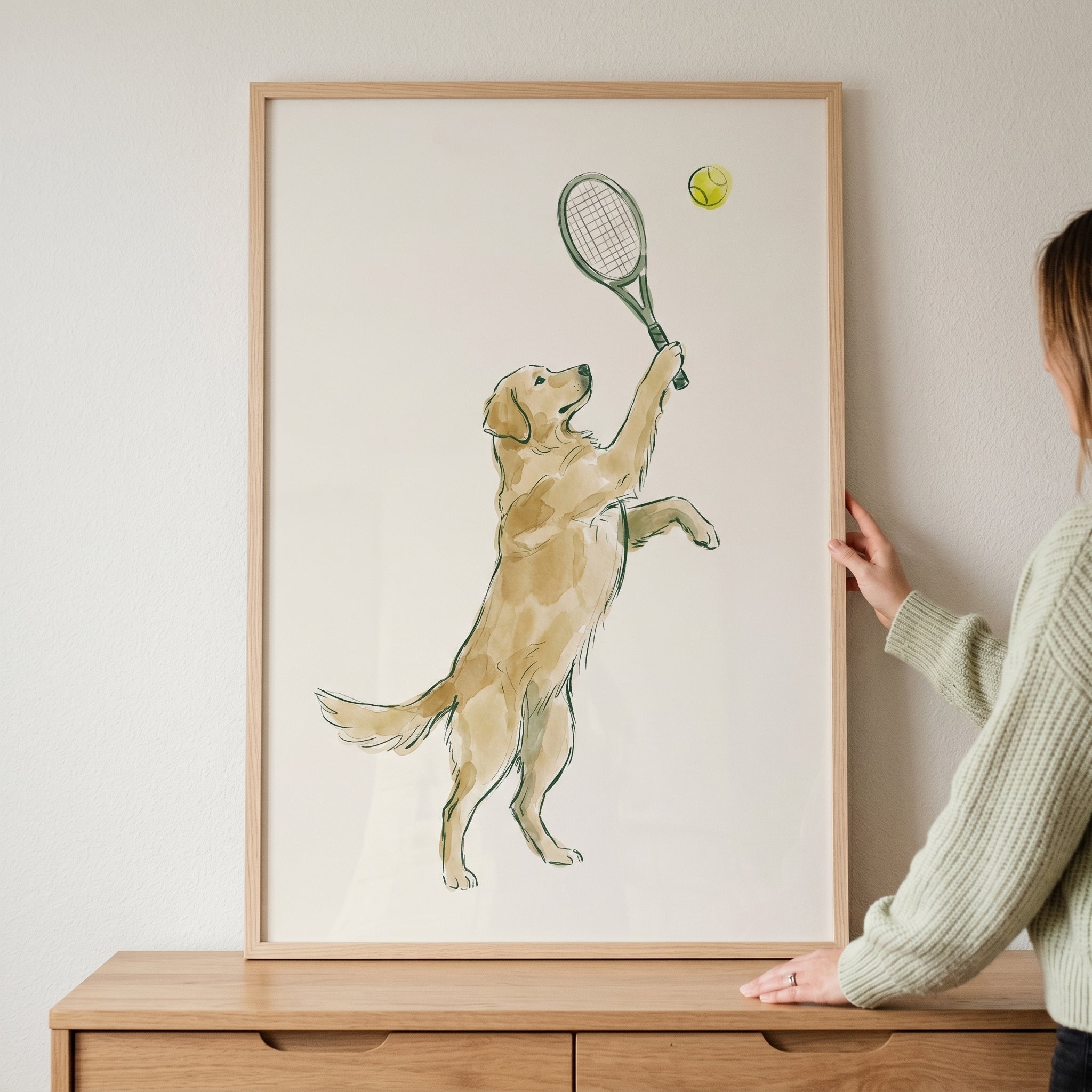 Playing Tennis Golden Retriever Wall Art - Tennis Pro Pup