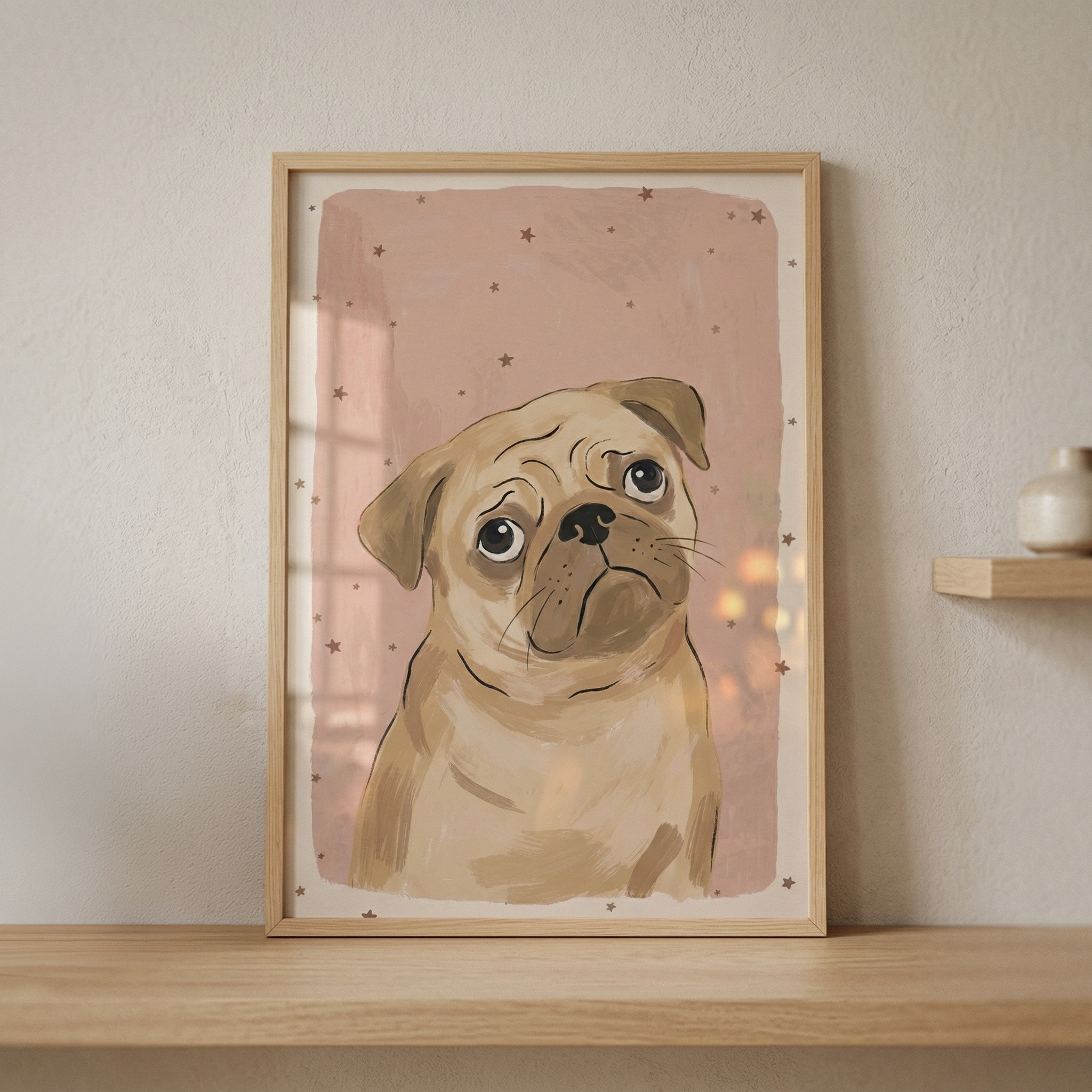 Pleading Eyes Tan Pug Wall Art - Starry Eyed Pup