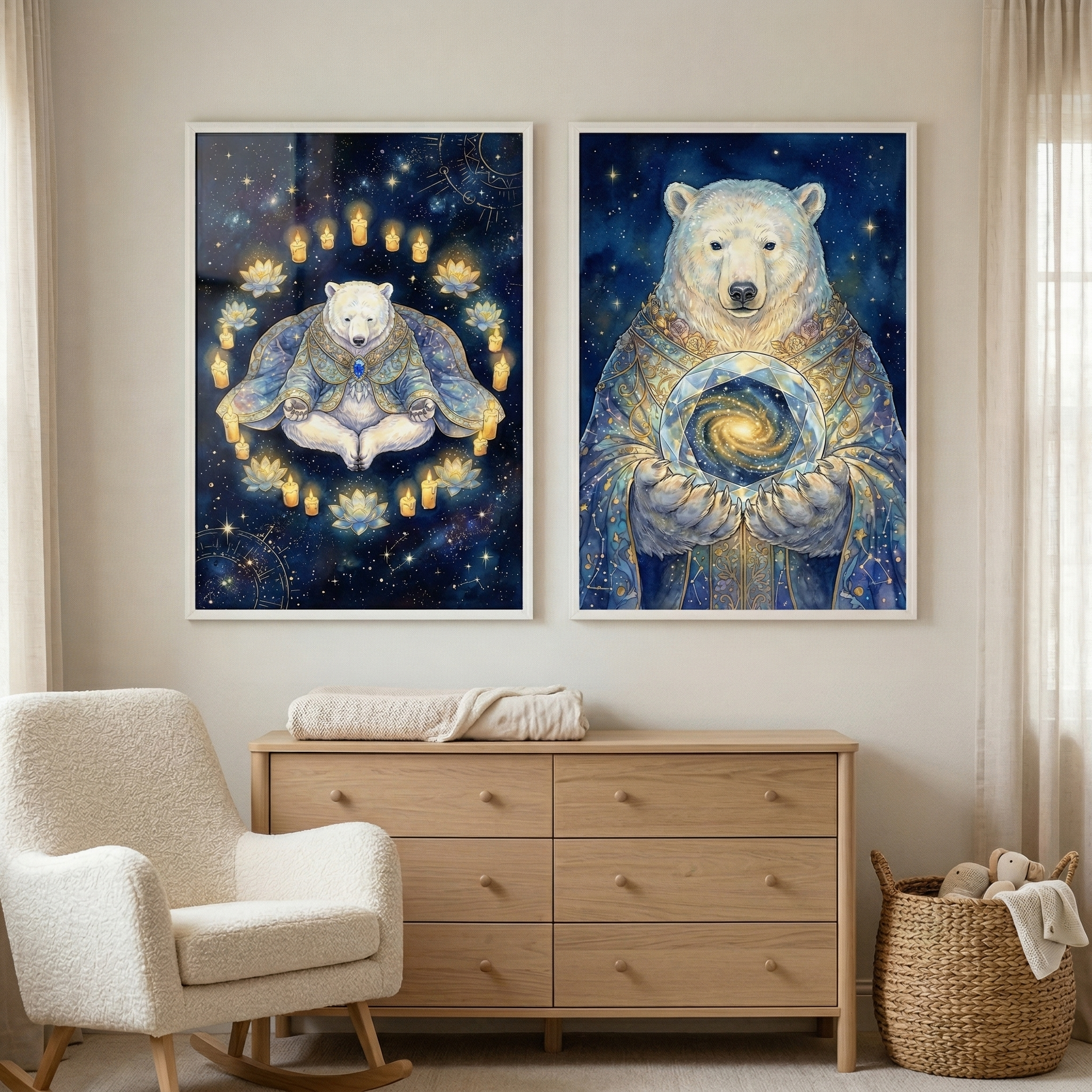 Polar Bear Wall Art Set of 2 - Cosmic Arctic Sage