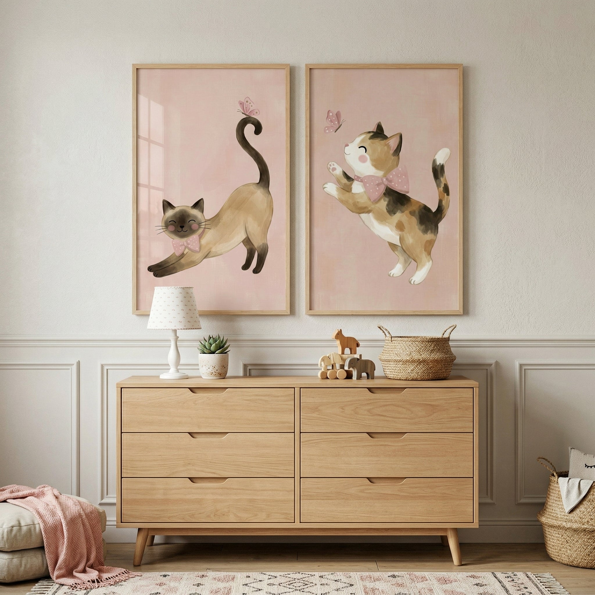 Polka Dot Bow Cat Print Set of 2 - Sweet Butterfly Cats