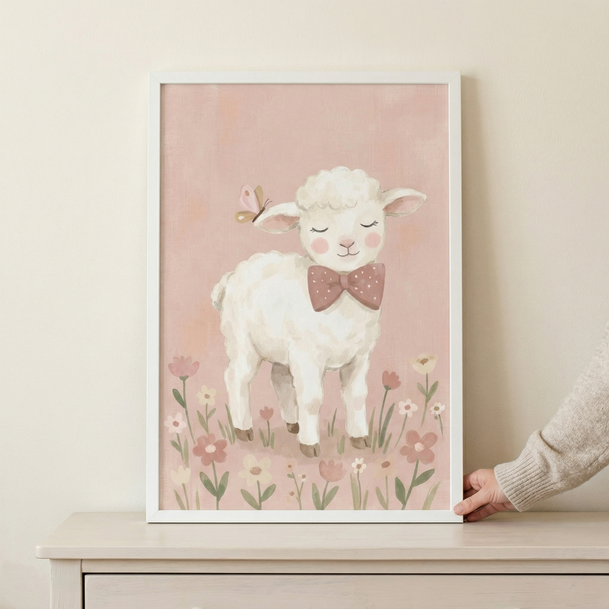 Polka Dot Bow Lamb Wall Art - Gentle Little Lamb