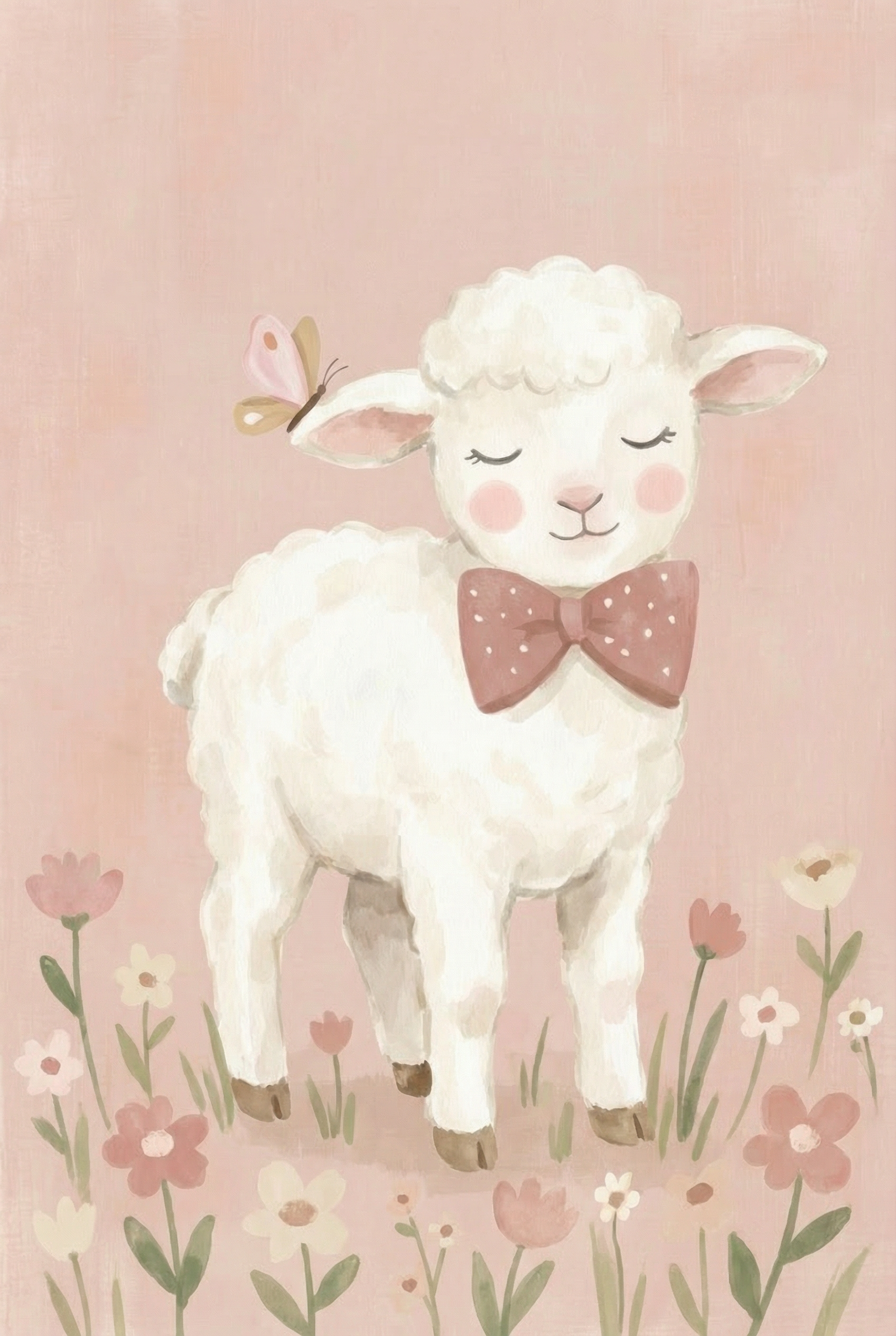 Polka Dot Bow Lamb Wall Art - Gentle Little Lamb