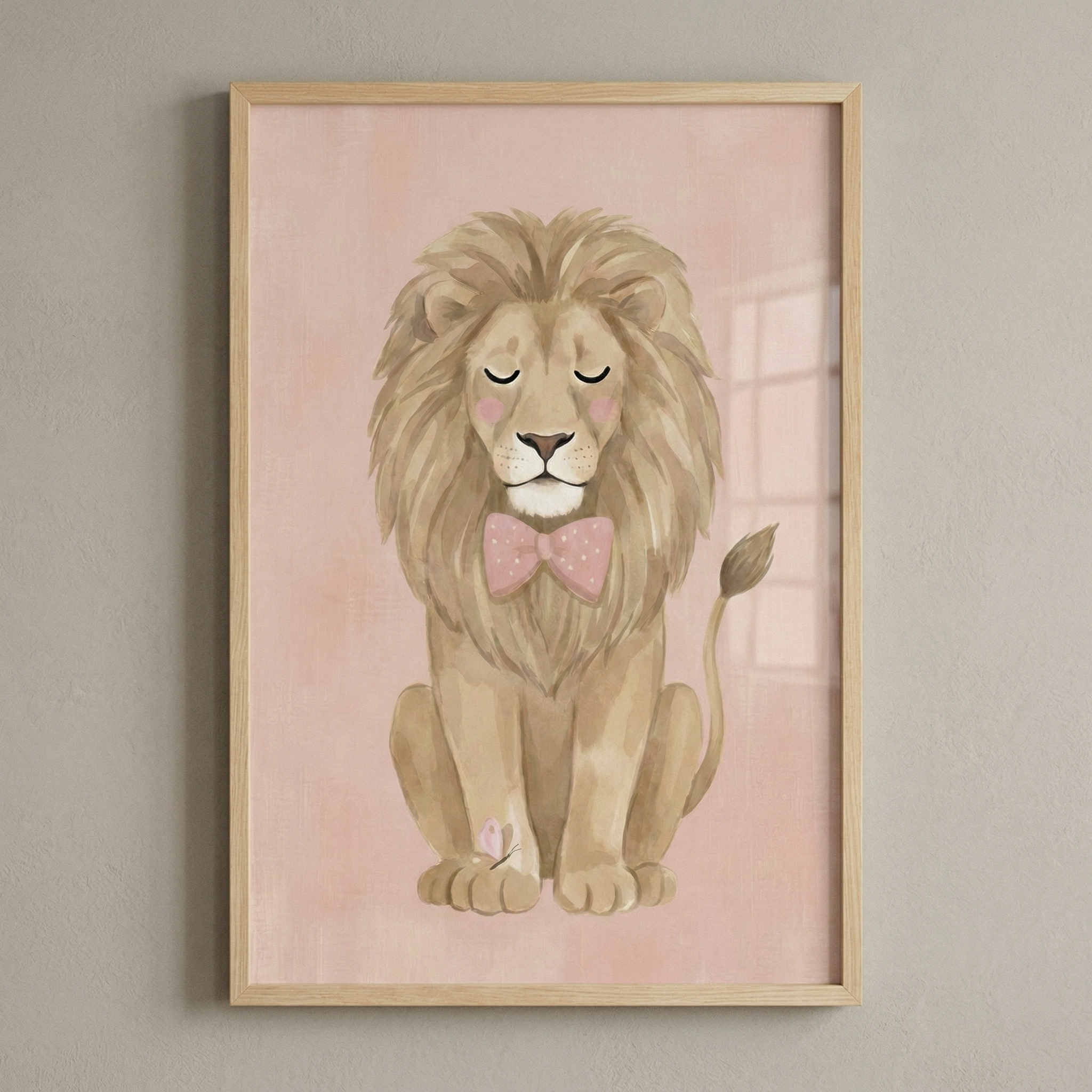 Polka Dot Bow Lion Wall Art - Gentle Blushing Lion