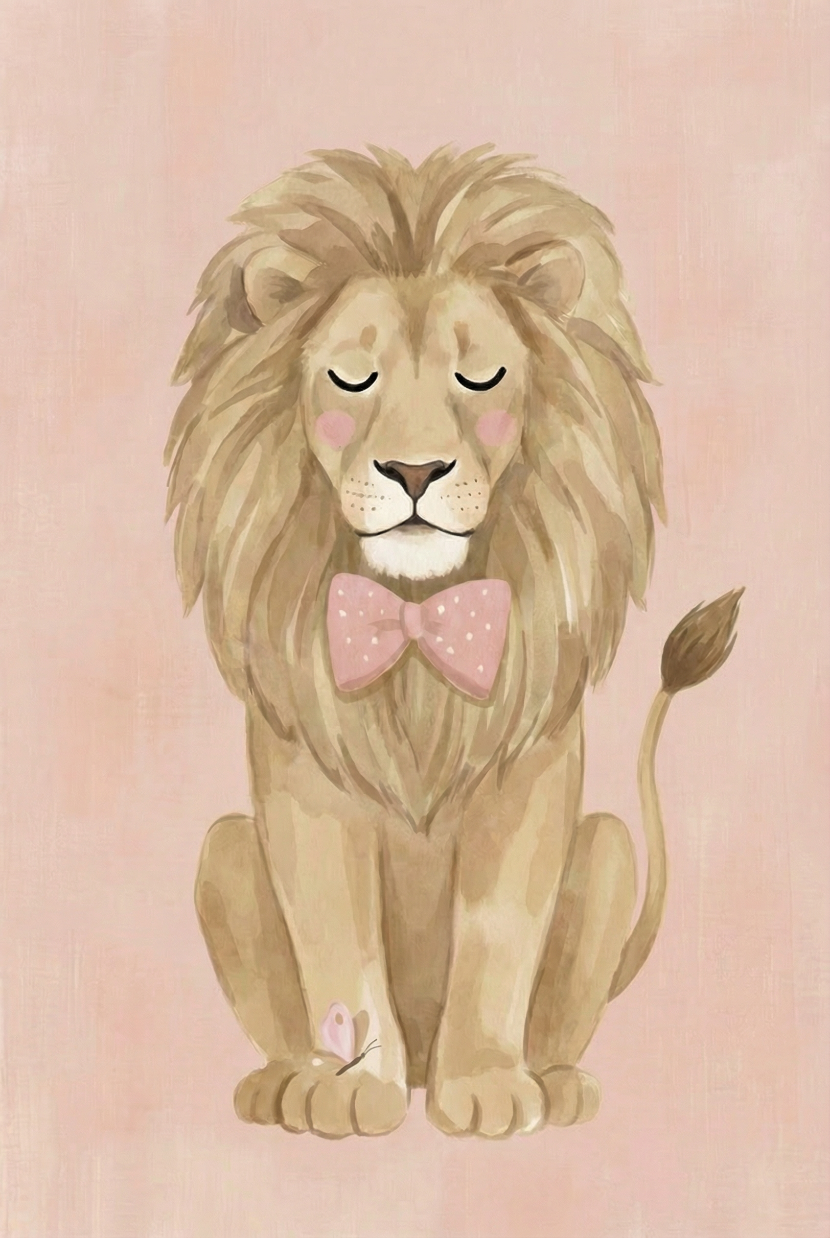 Polka Dot Bow Lion Wall Art - Gentle Blushing Lion