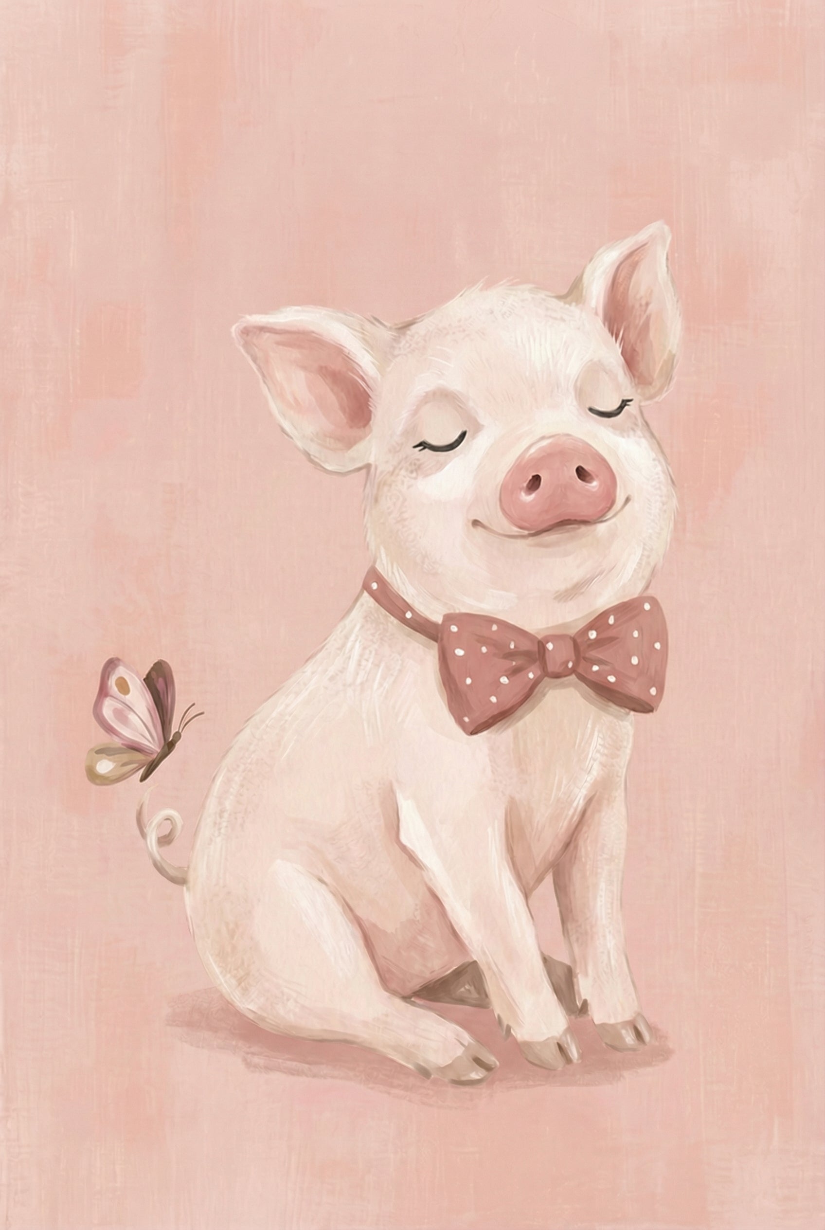 Polka Dot Bow Piglet Wall Art - Dapper Pink Piglet
