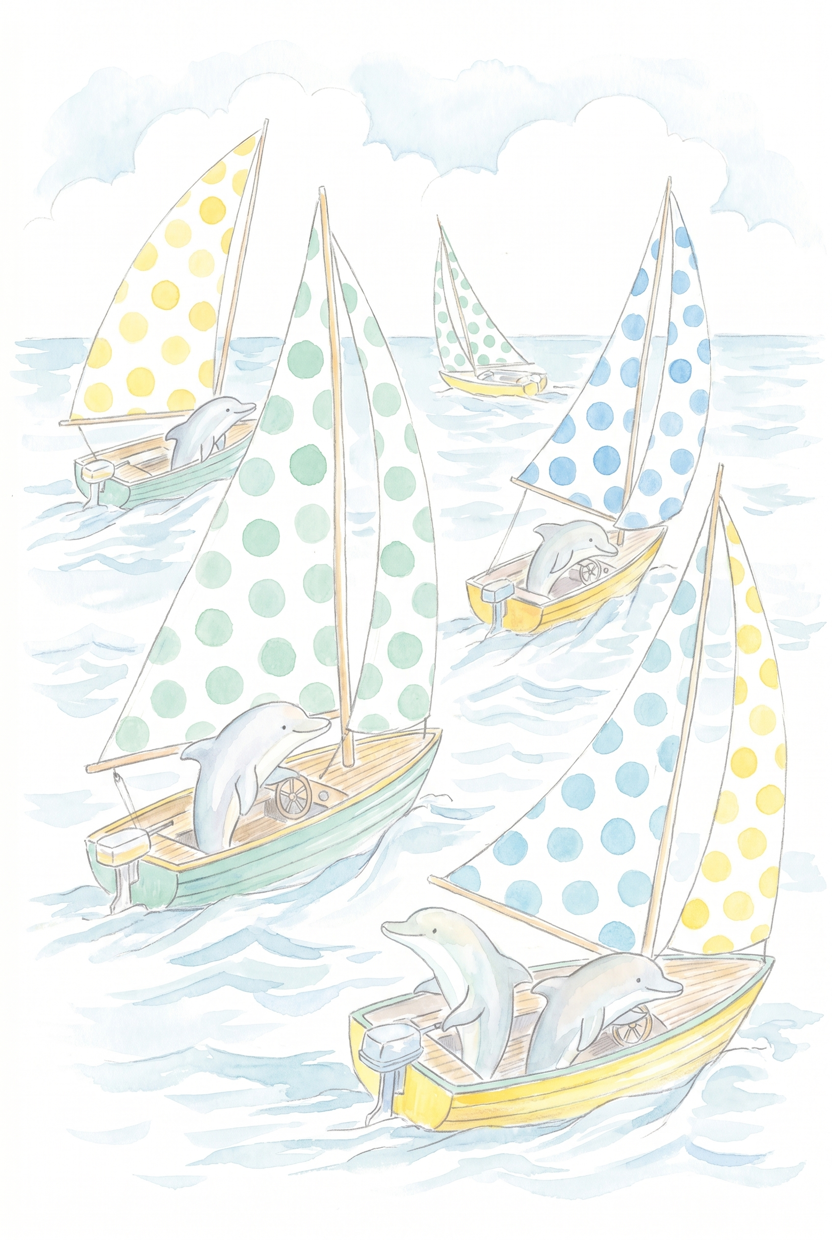 Polka Dot Sail Dolphin Wall Art - Dolphin Sailors