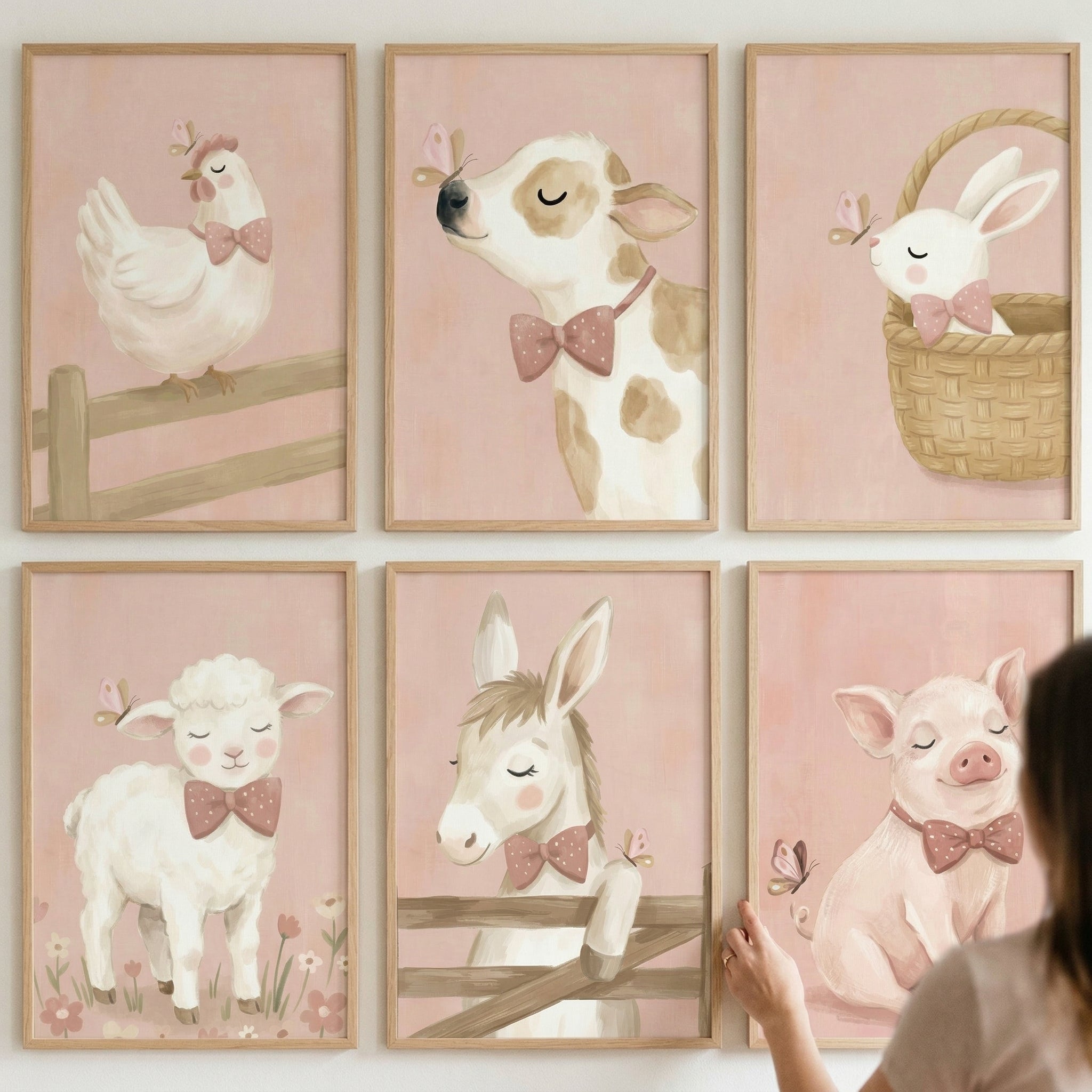 Polka Dotted Farm Animal Wall Art Set of 6 - Blush Farm Friends