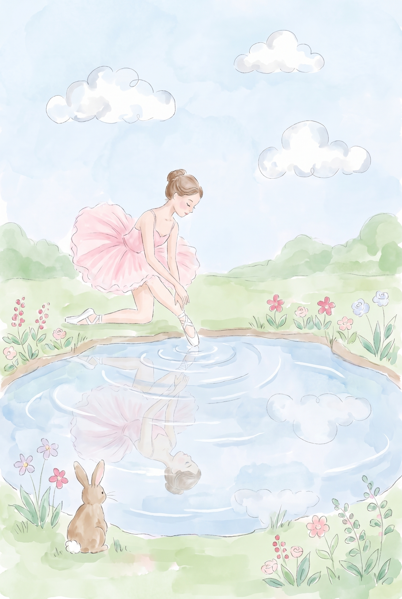 Pond Reflection Ballerina Wall Art - Serene Water Ballet