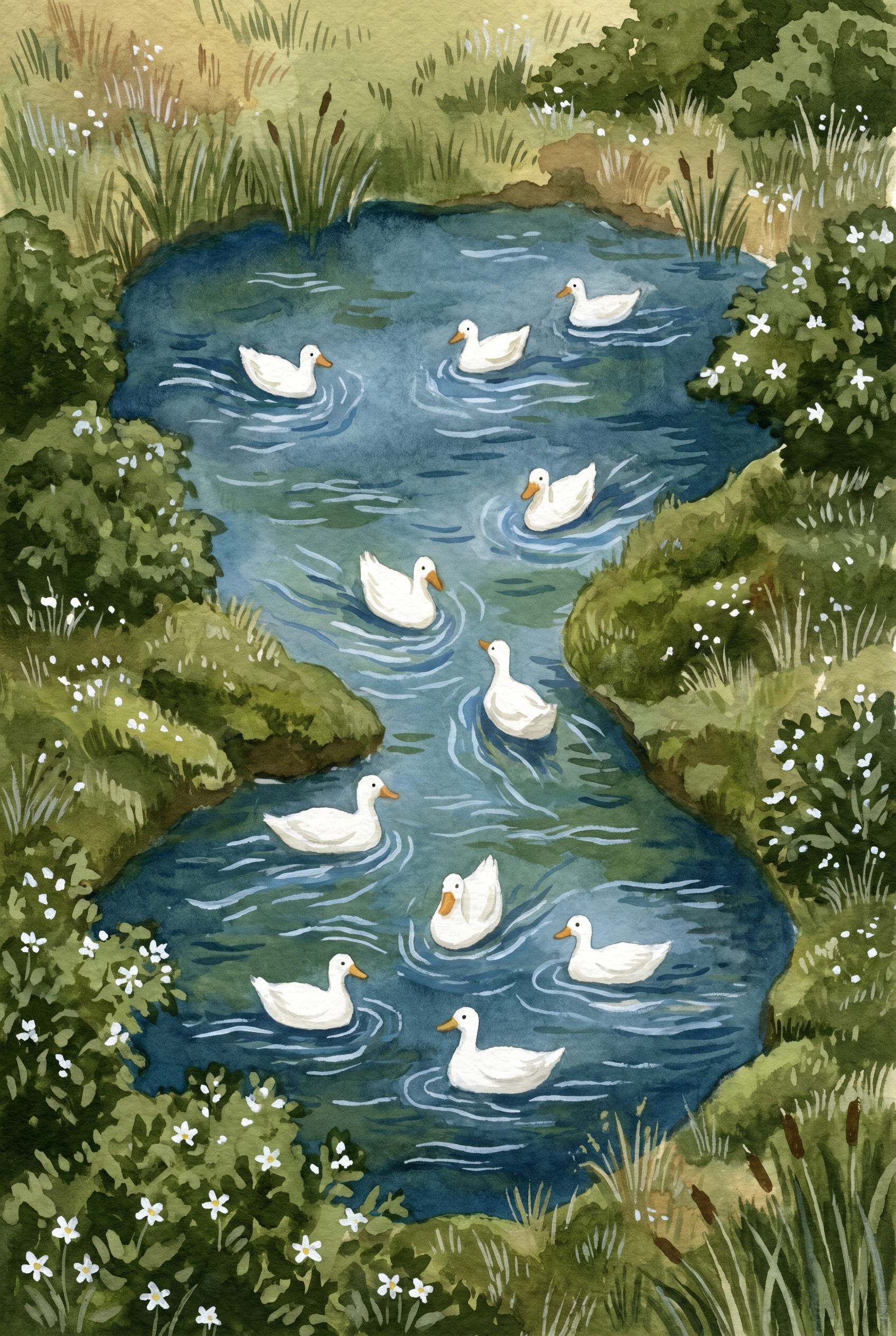 Pond Swimming White Duck Wall Art - Serene Duck Pond