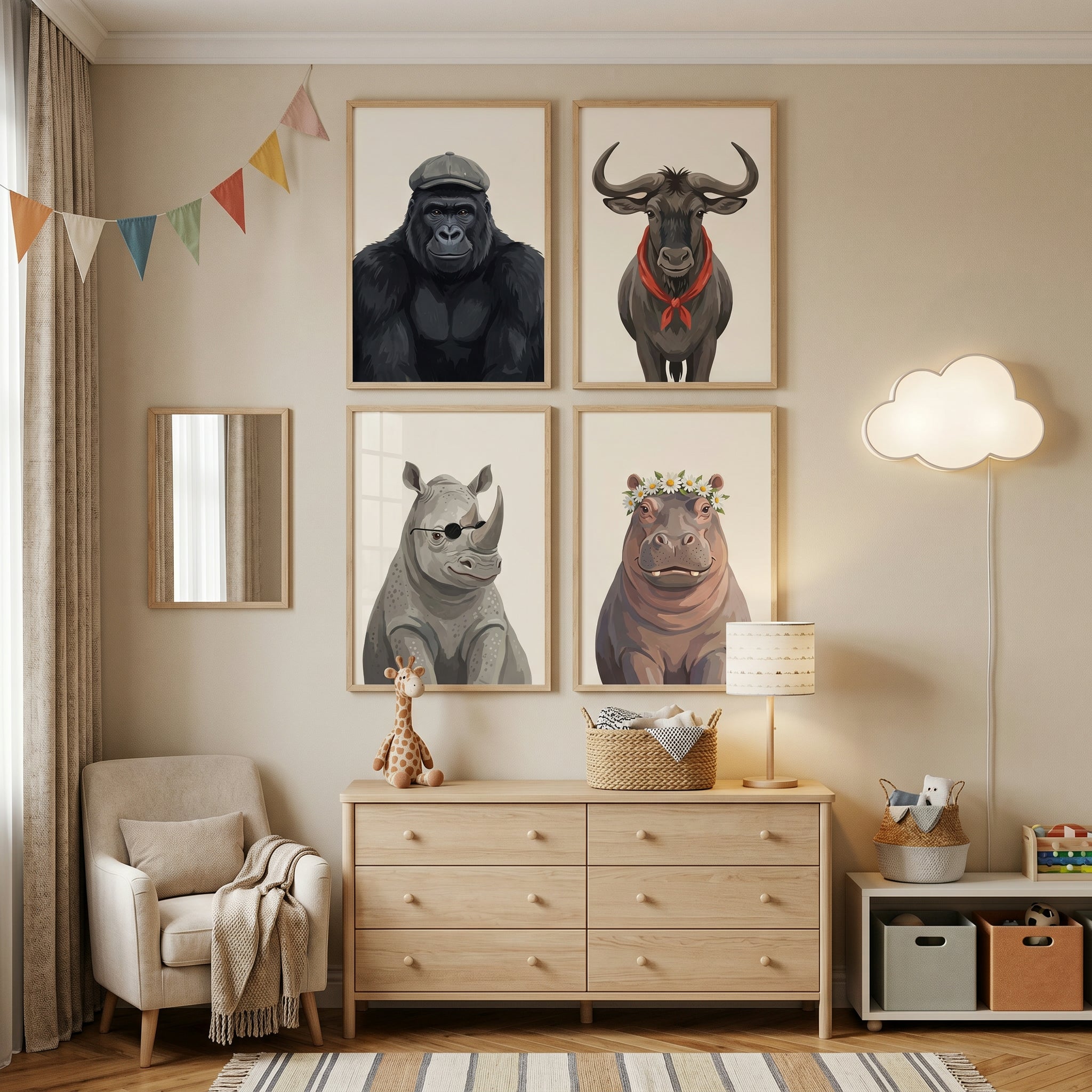 Portrait Dapper Safari Animal Wall Art Set of 4 - Dapper Wild Portraits