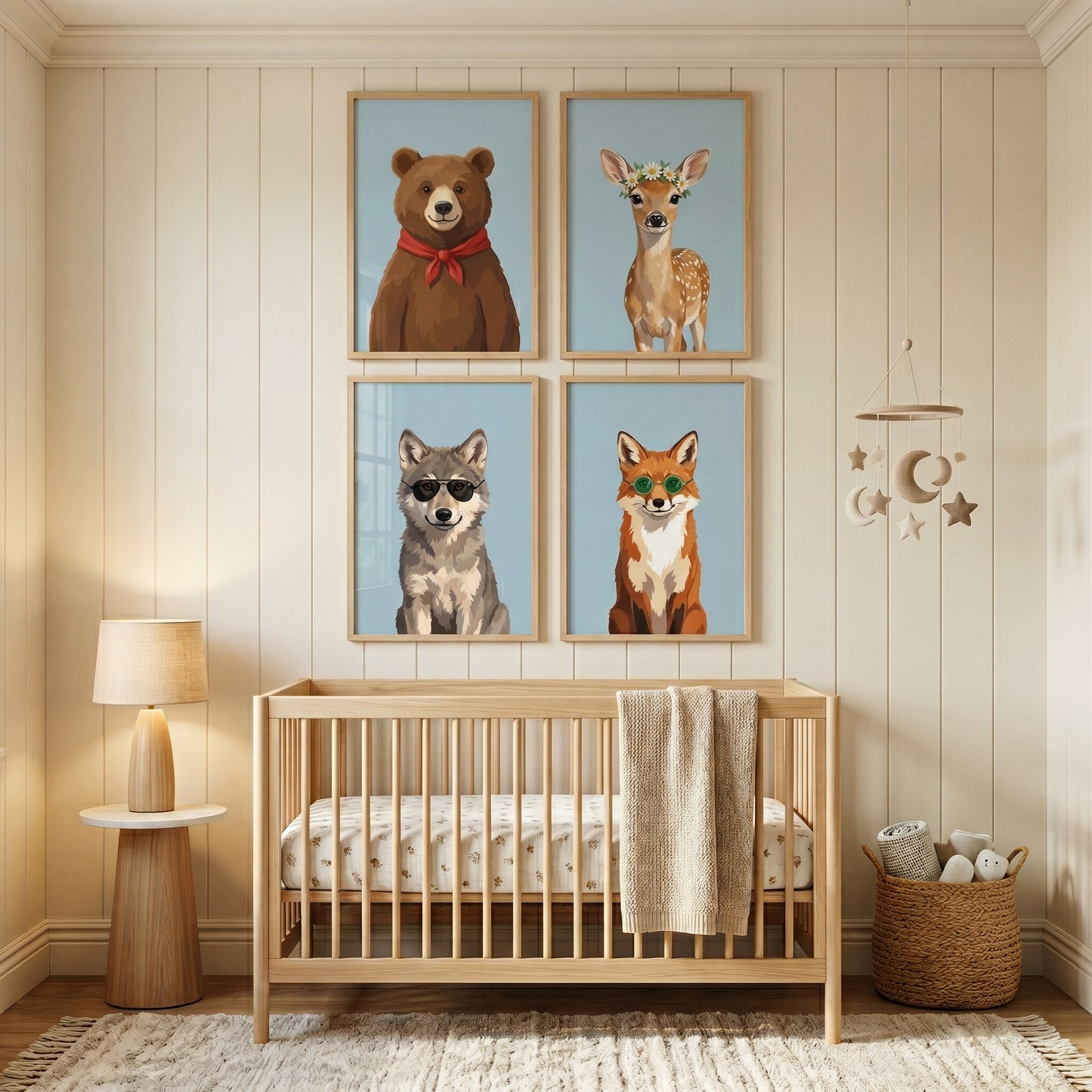 Portrait Style Woodland Animal Wall Art Set of 4 - Cool Forest Creatures