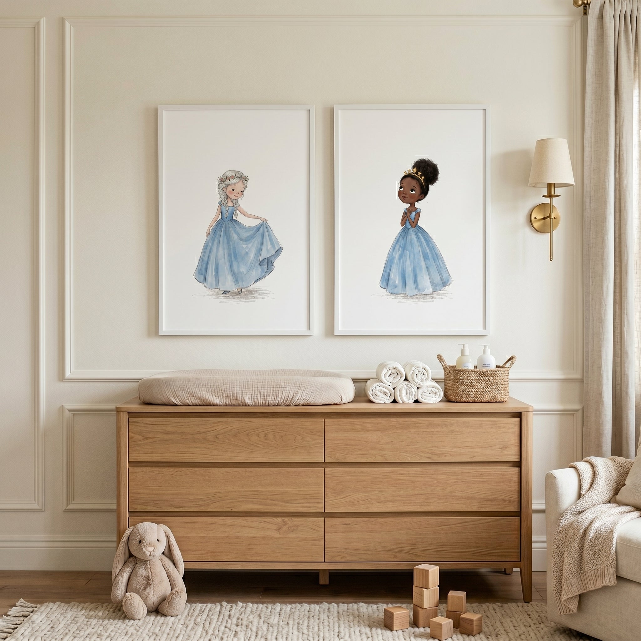 Powder Blue Gown Princess Wall Art Set of 2 - Whimsical Royal Friends