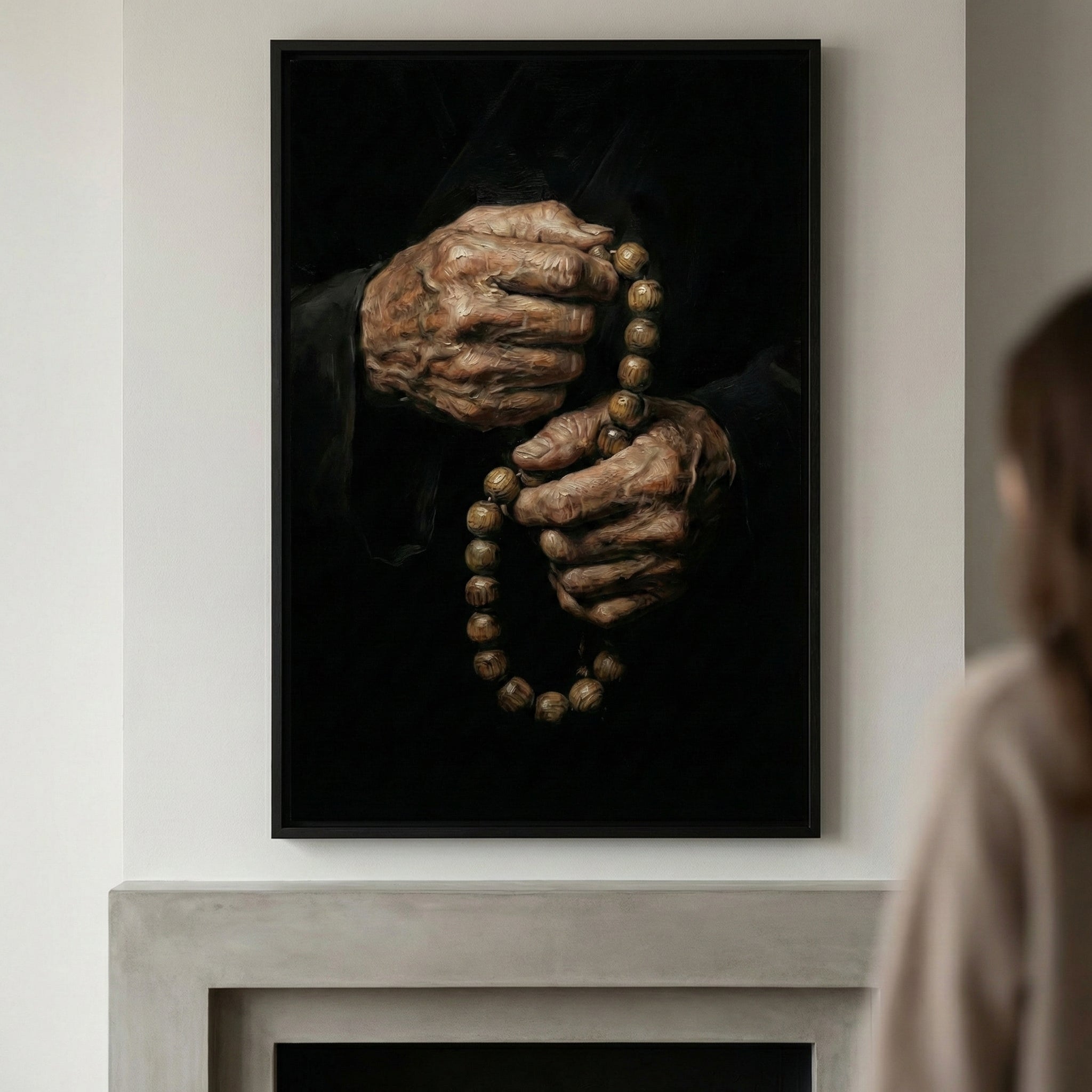 Prayer Beads - Hands Framed Wall Art for Living Room, Bedroom or Office